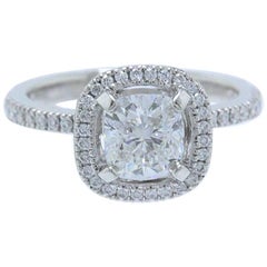 Simon G Halo Diamond Ring Bague à anneau pavé coussin en platine 1,31 carat F VVS1