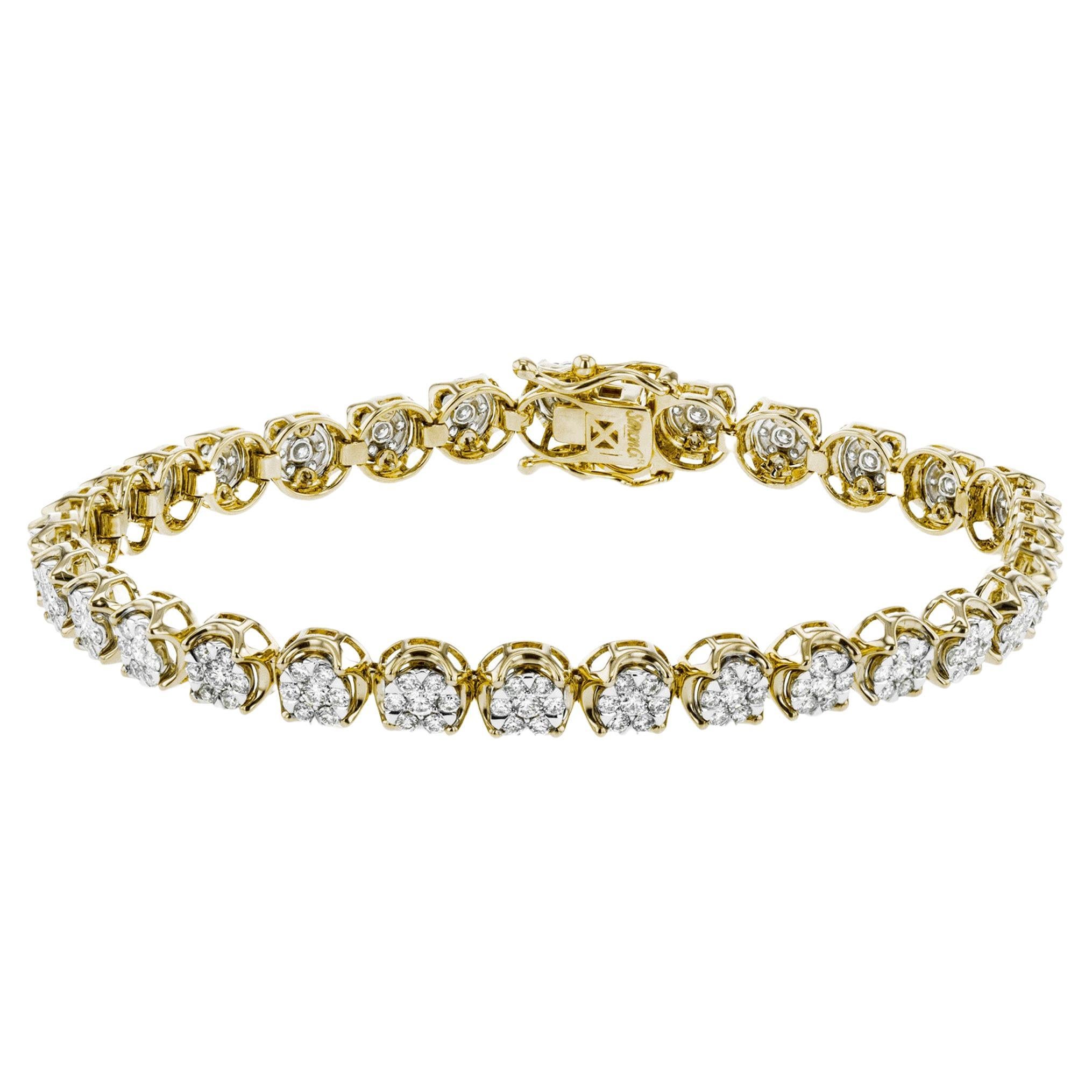 Simon G. Lb2190 18K Yellow Gold Diamond Cluster Tennis Bracelet For Sale