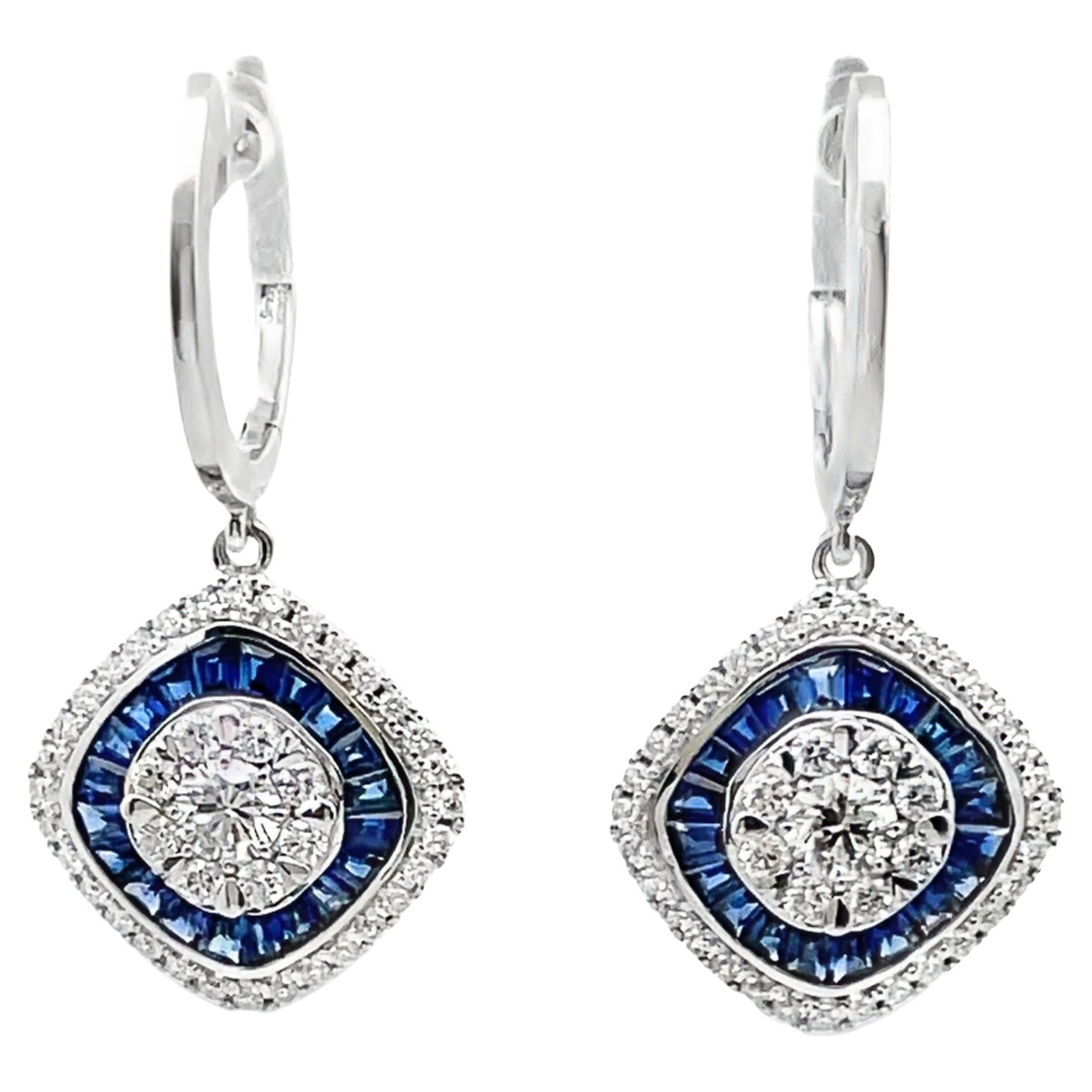 A. G. LE4799 Boucles d
oreilles pendantes en or blanc 18 carats avec saphirs et diamants en vente