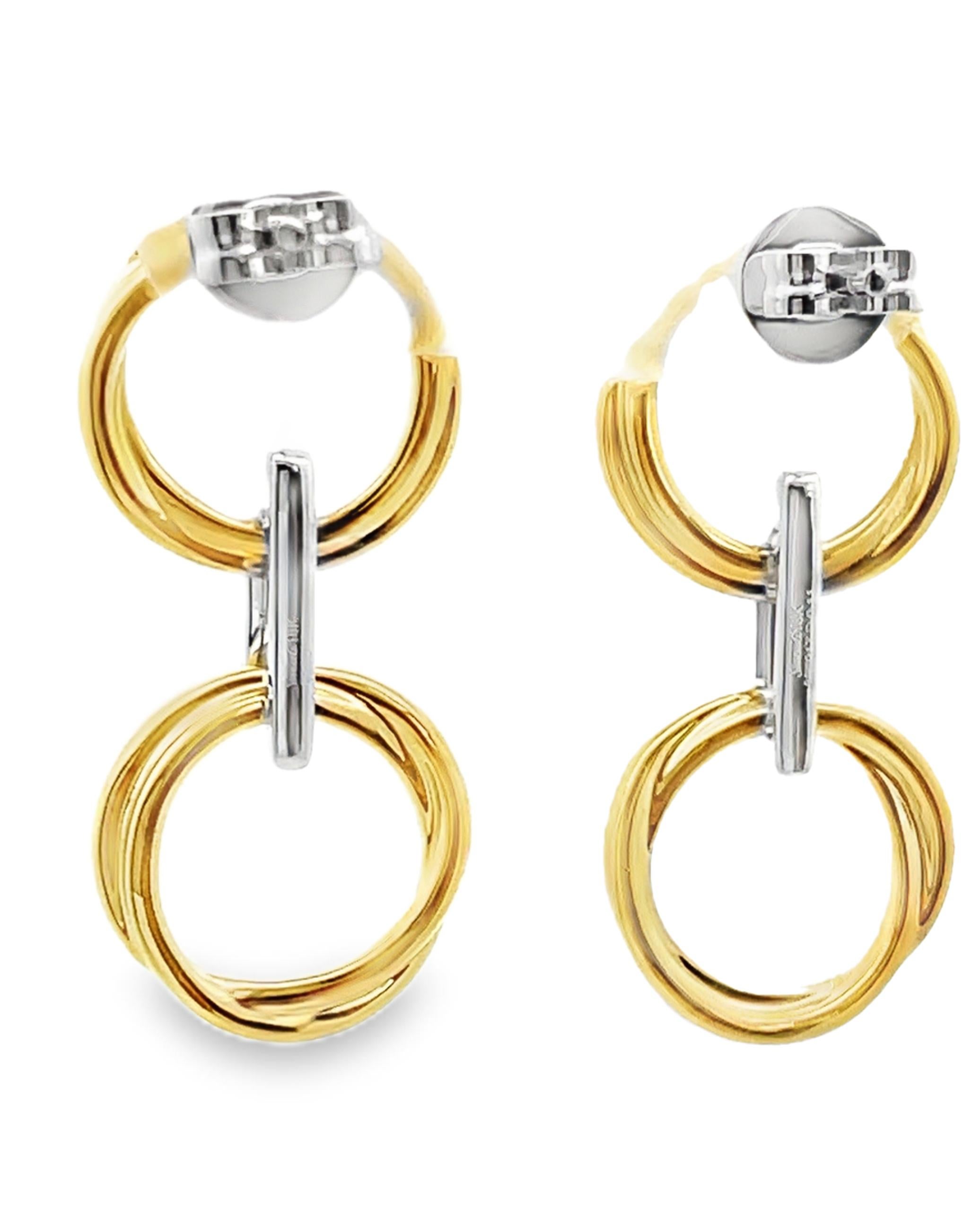 Simon G. LE4898 18K Zweifarbiges Gold Diamant-Baumel-Ohrringe (Rundschliff) im Angebot