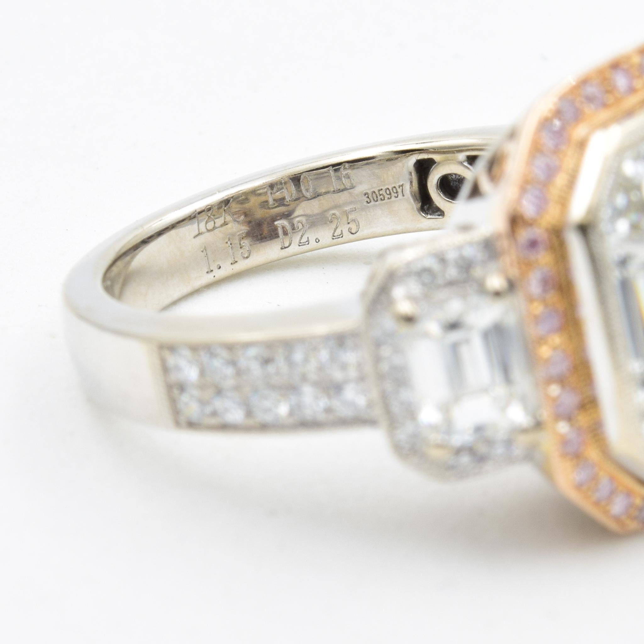Simon G LP2061 3.56 Ct. Mosaic Diamond Ring Pink in 18k White and Rose Gold In Excellent Condition In Carmel, IN