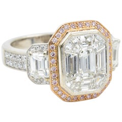 Simon G LP2061 3.56 Ct. Bague avec diamants en mosaïque rose en or blanc et rose 18k