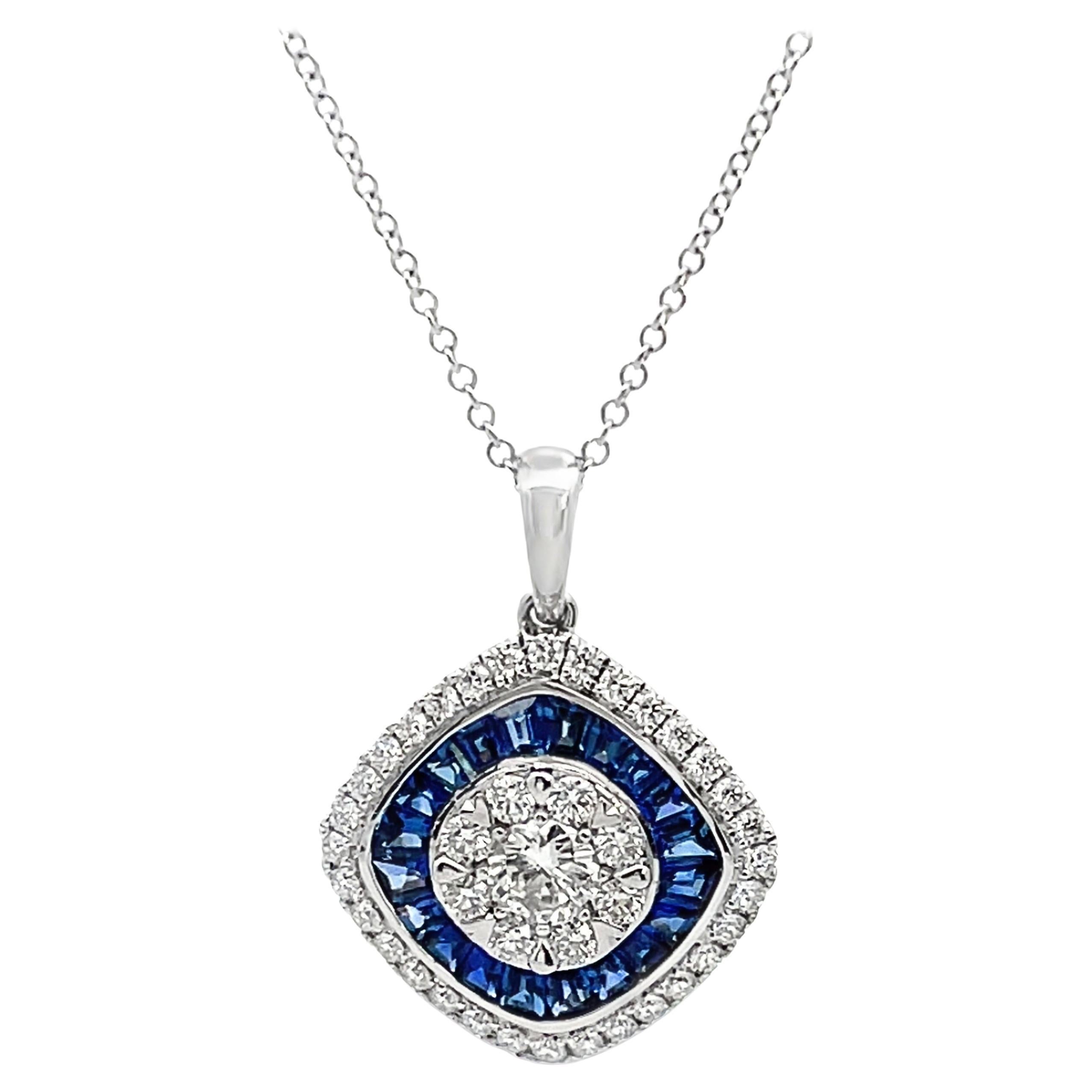 Collier pendentif Simon G en or blanc 18 carats, serti de diamants de 0,49 ct et de saphirs de 0,82 ct en vente