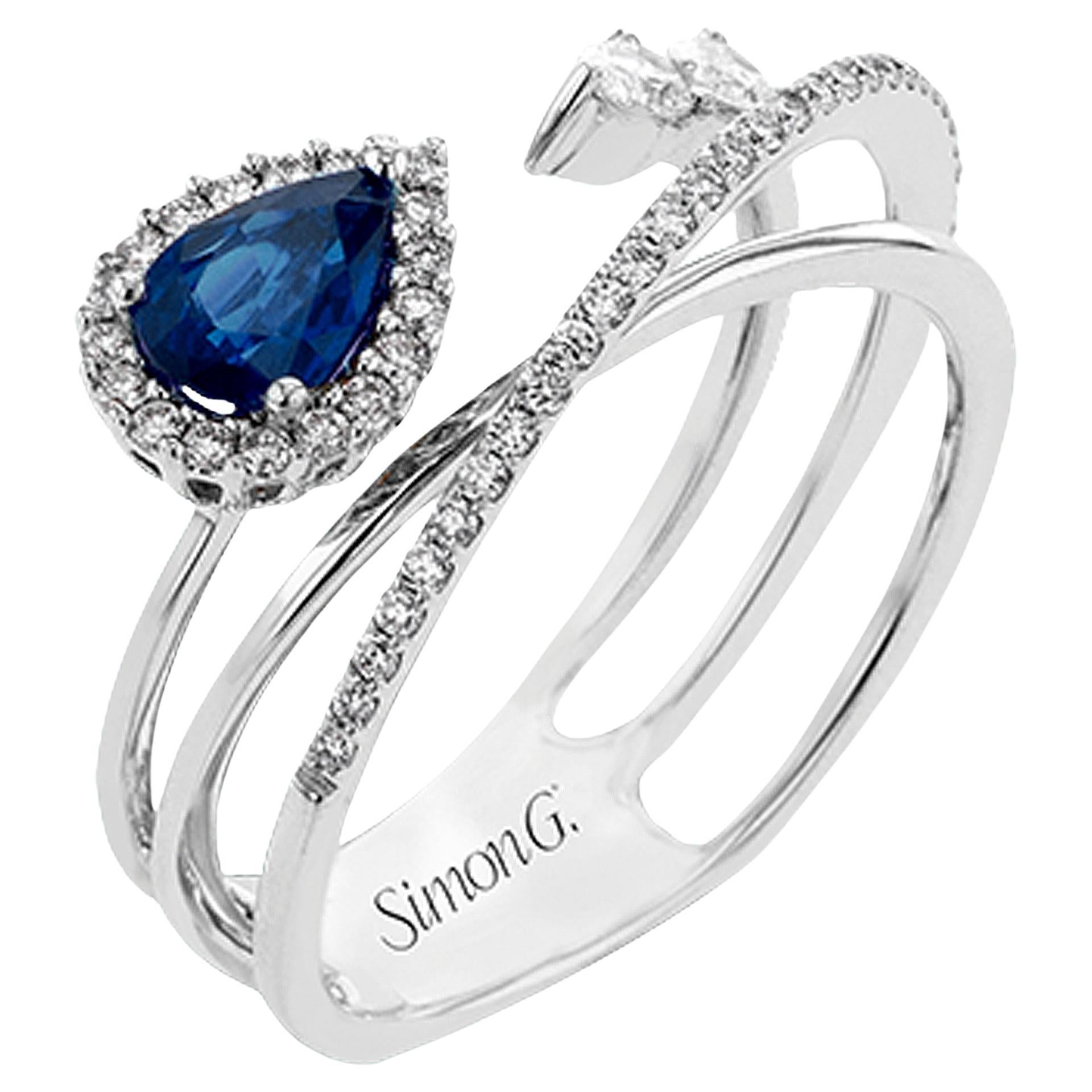Simon G. LR2266 18K White Gold Diamond and Sapphire Right Hand Ring