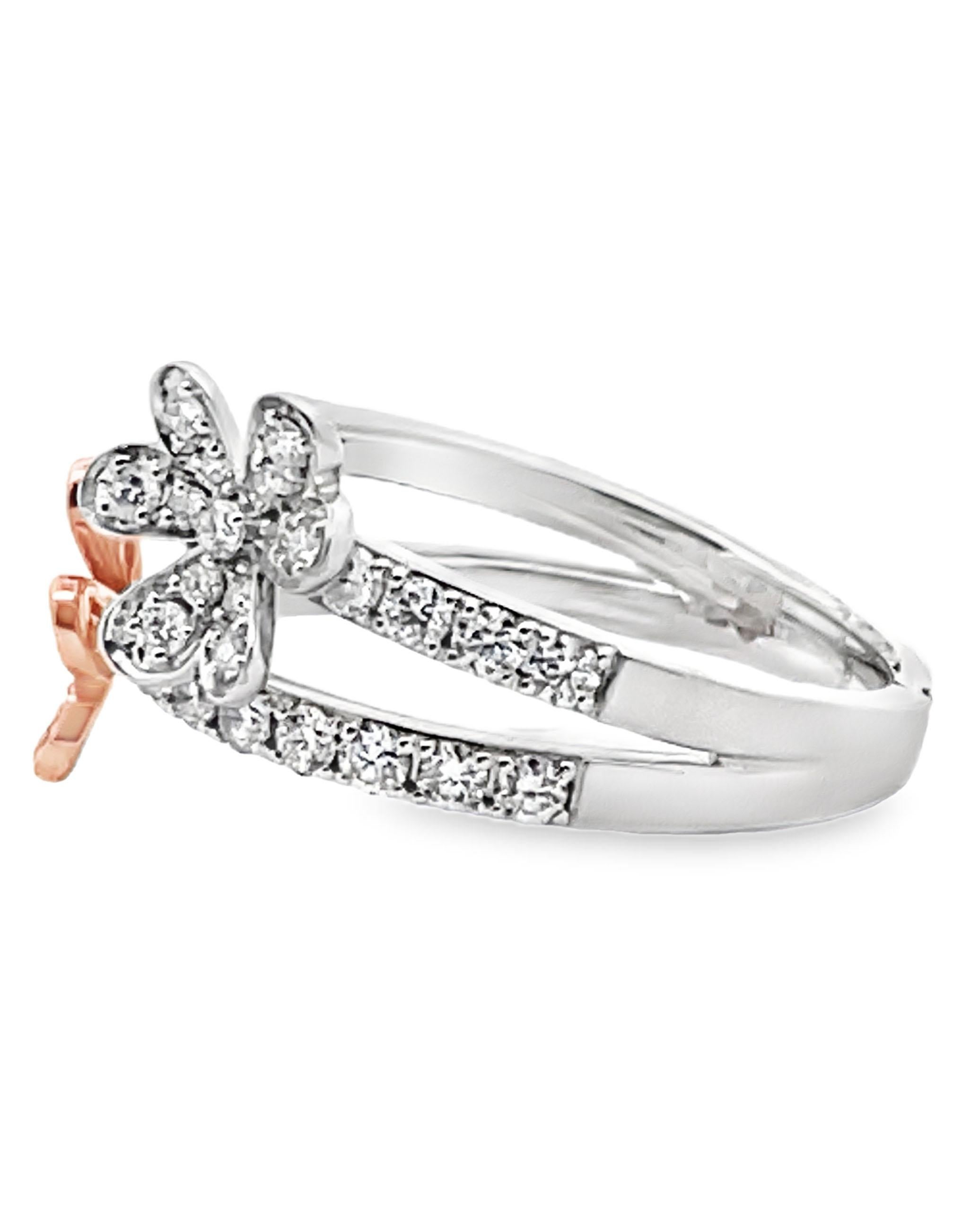 Contemporaneo A. Simon G. LR2568 Anello a doppio fiore in oro bianco e rosa 18 carati in vendita