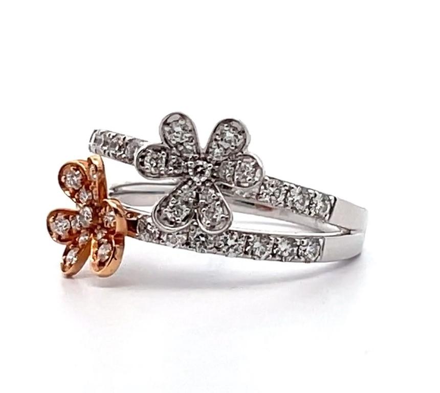 A. Simon G. LR2568 Anello a doppio fiore in oro bianco e rosa 18 carati in vendita 1