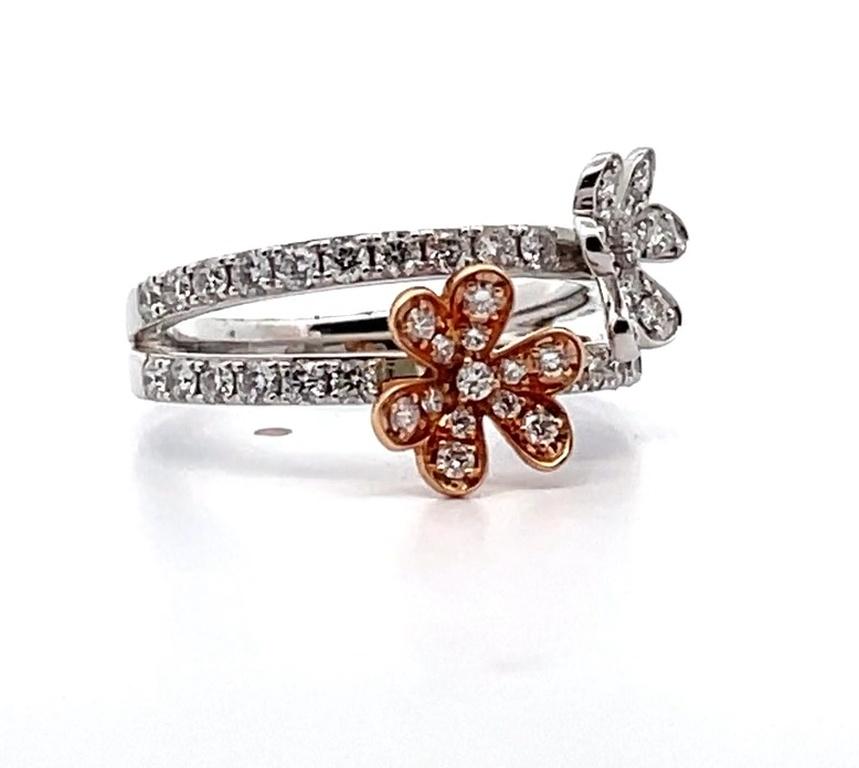 A. Simon G. LR2568 Anello a doppio fiore in oro bianco e rosa 18 carati in vendita 2