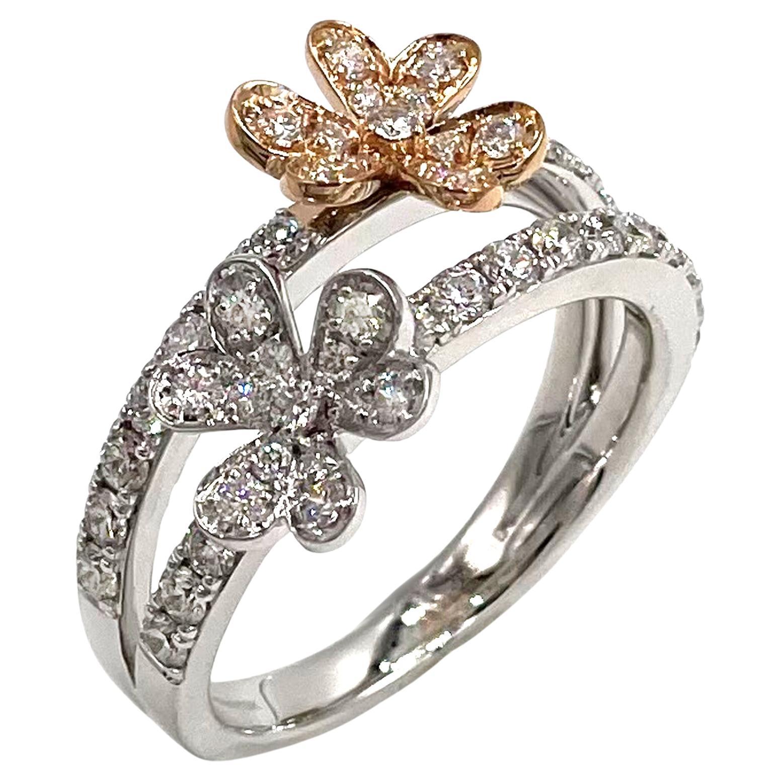 A. Simon G. LR2568 Anello a doppio fiore in oro bianco e rosa 18 carati