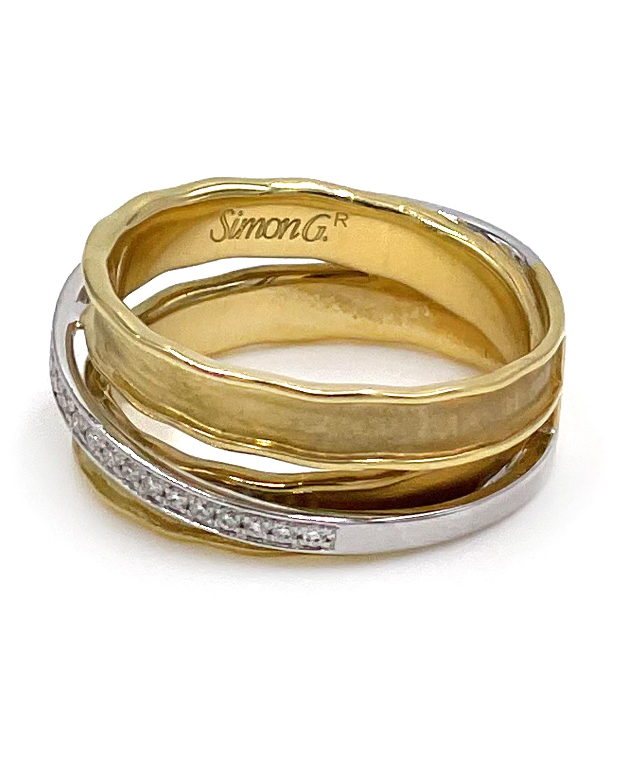 Contemporary Simon G. LR2576 Diamond Woven Ring - 18K Yellow Gold For Sale