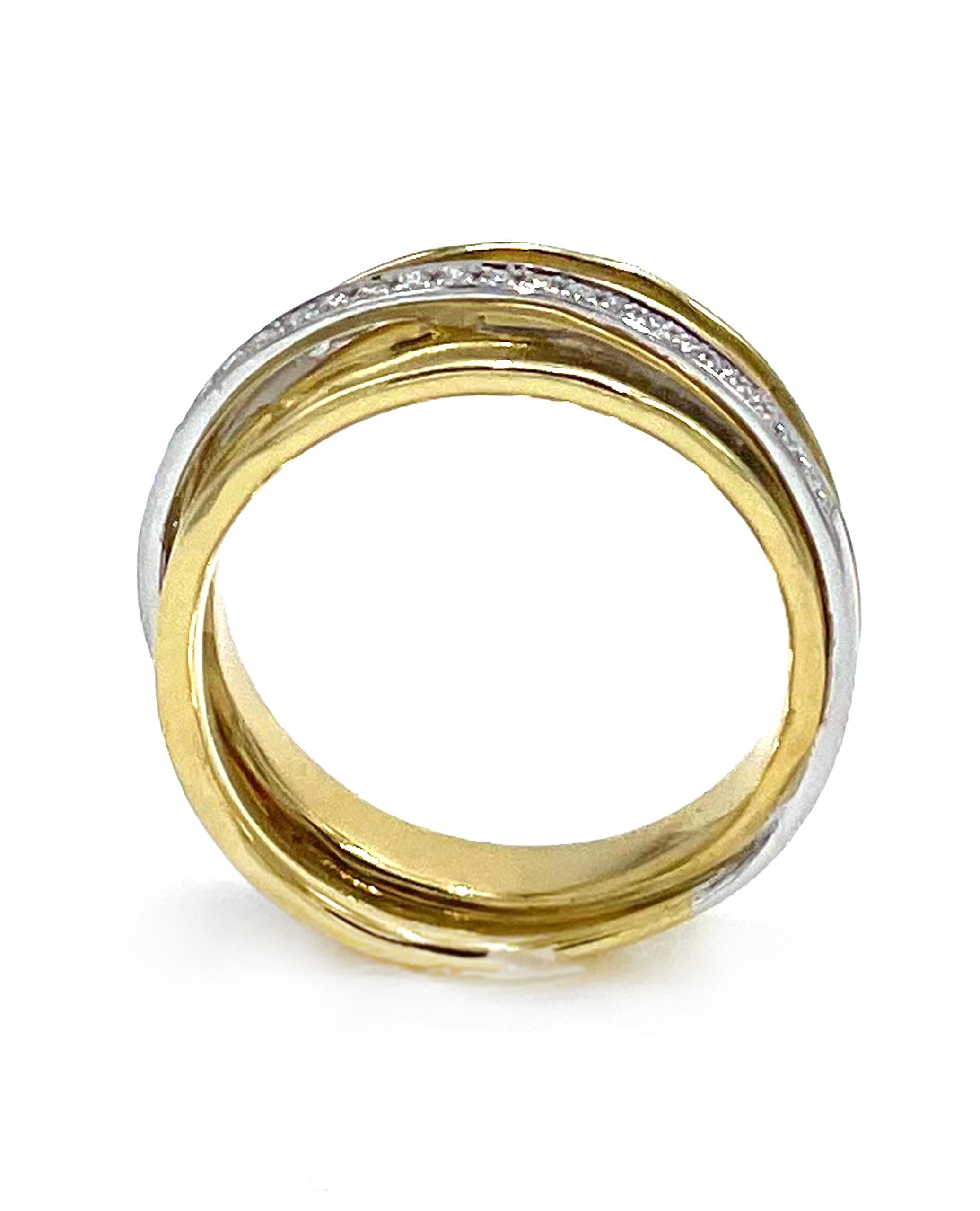 Round Cut Simon G. LR2576 Diamond Woven Ring - 18K Yellow Gold For Sale