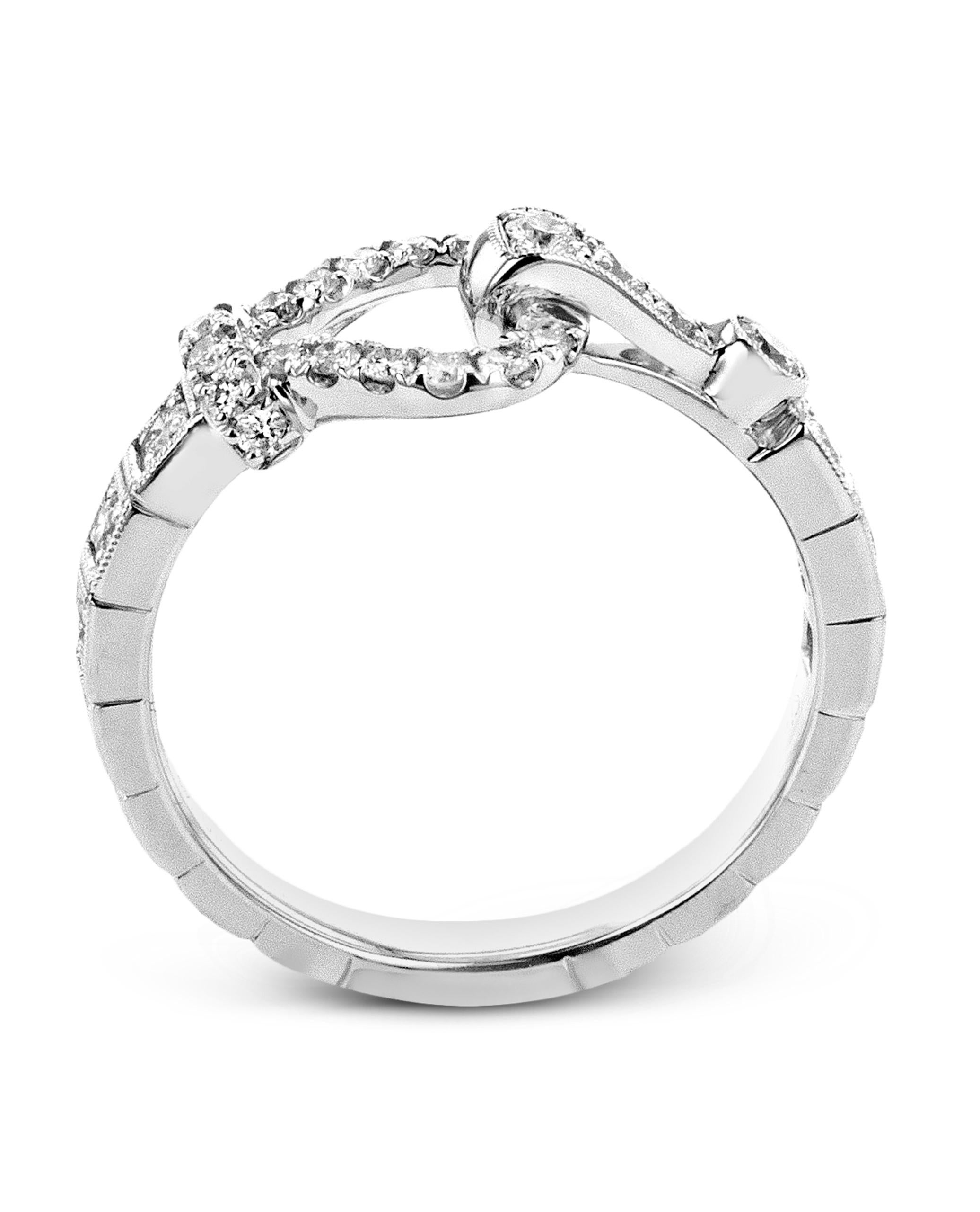 Contemporary Simon G. LR3263 18K White Gold Buckle Ring For Sale