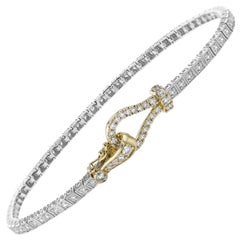Simon G MB1733-Y 18K zweifarbiges Gold Diamant-Tennisarmband mit spitz zulaufender Schließe