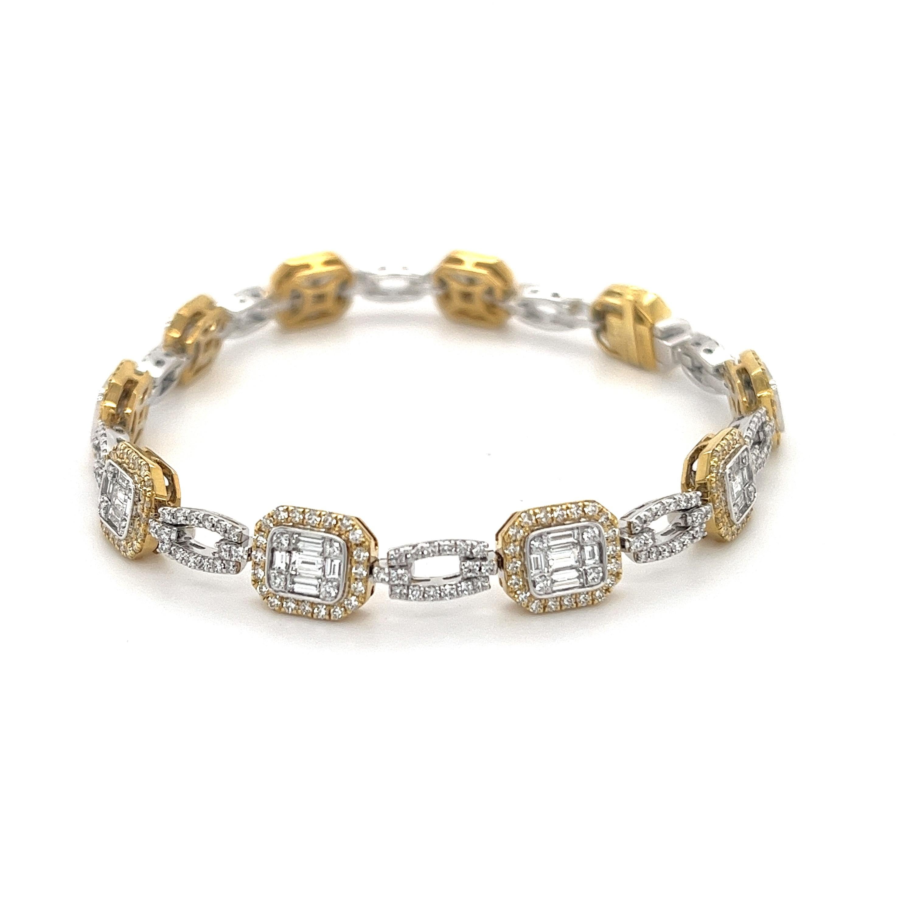 Simon G. Mosaic Diamond Baguette Tennis Bracelet in 18K White and Yellow Gold 4