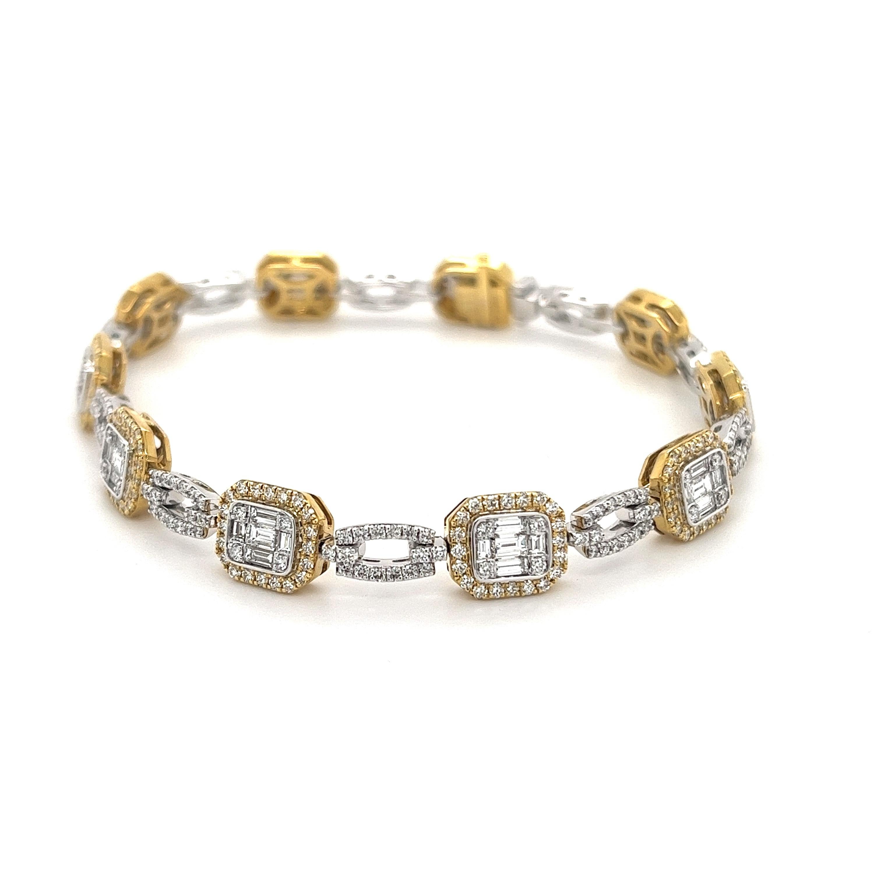 Simon G. Mosaic Diamond Baguette Tennis Bracelet in 18K White and Yellow Gold 5