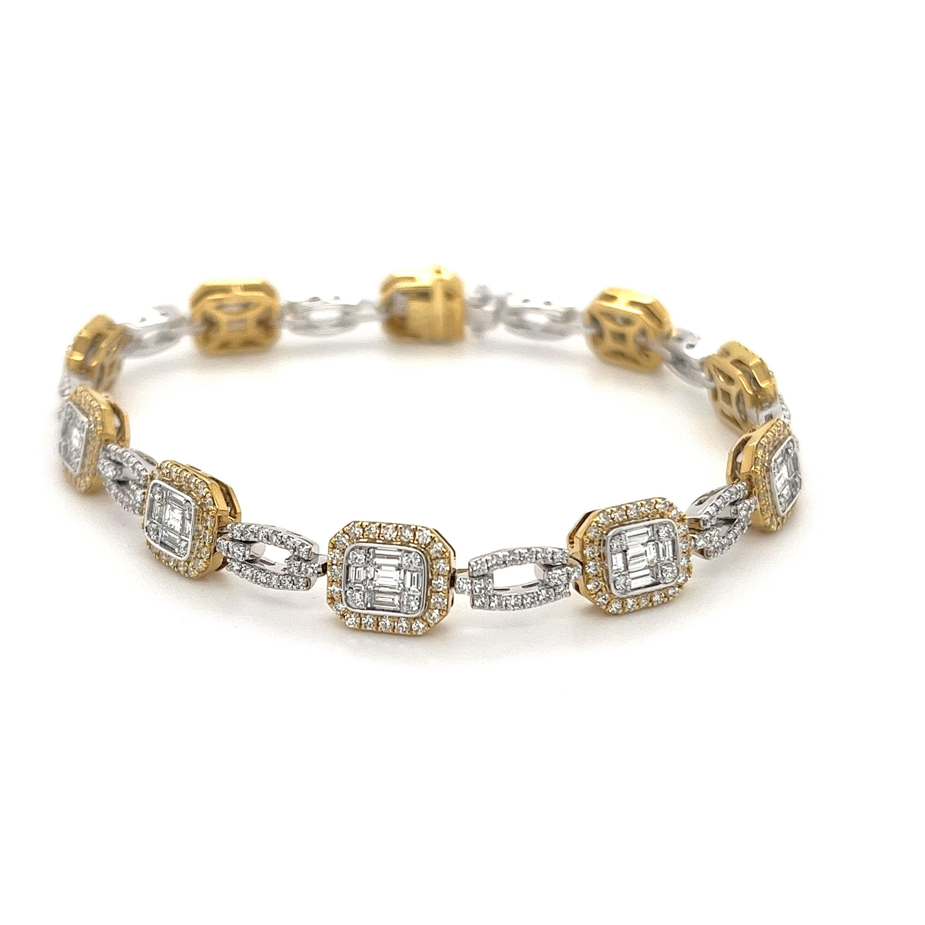 Simon G. Mosaic Diamond Baguette Tennis Bracelet in 18K White and Yellow Gold 6