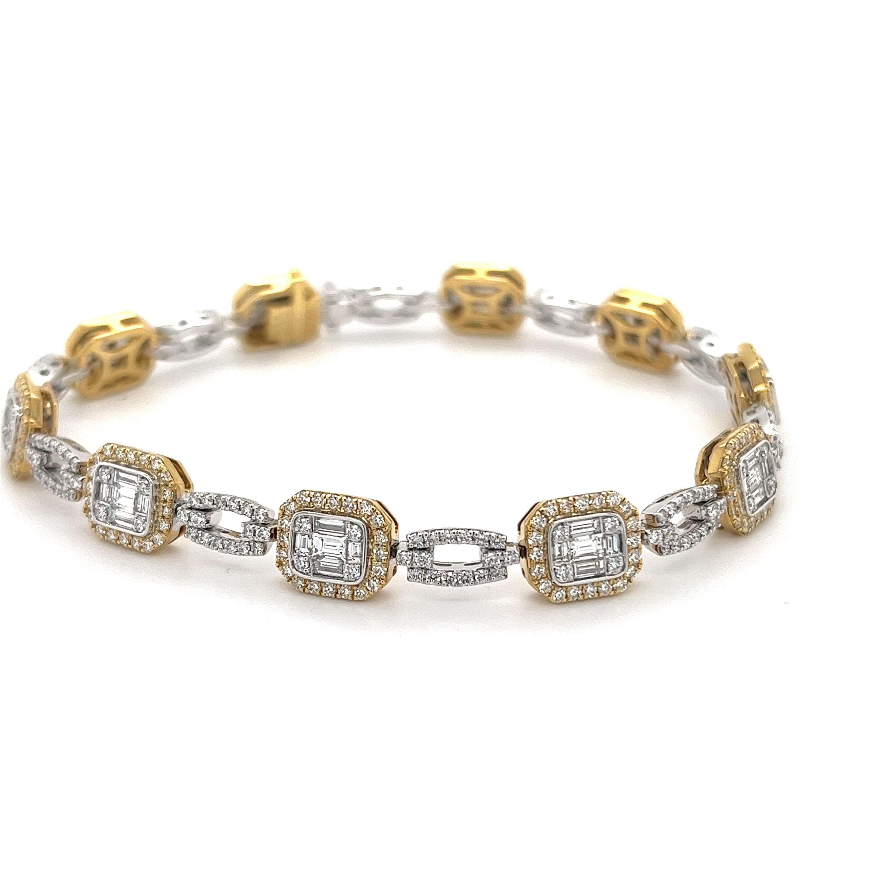 Simon G. Mosaic Diamond Baguette Tennis Bracelet in 18K White and Yellow Gold 7