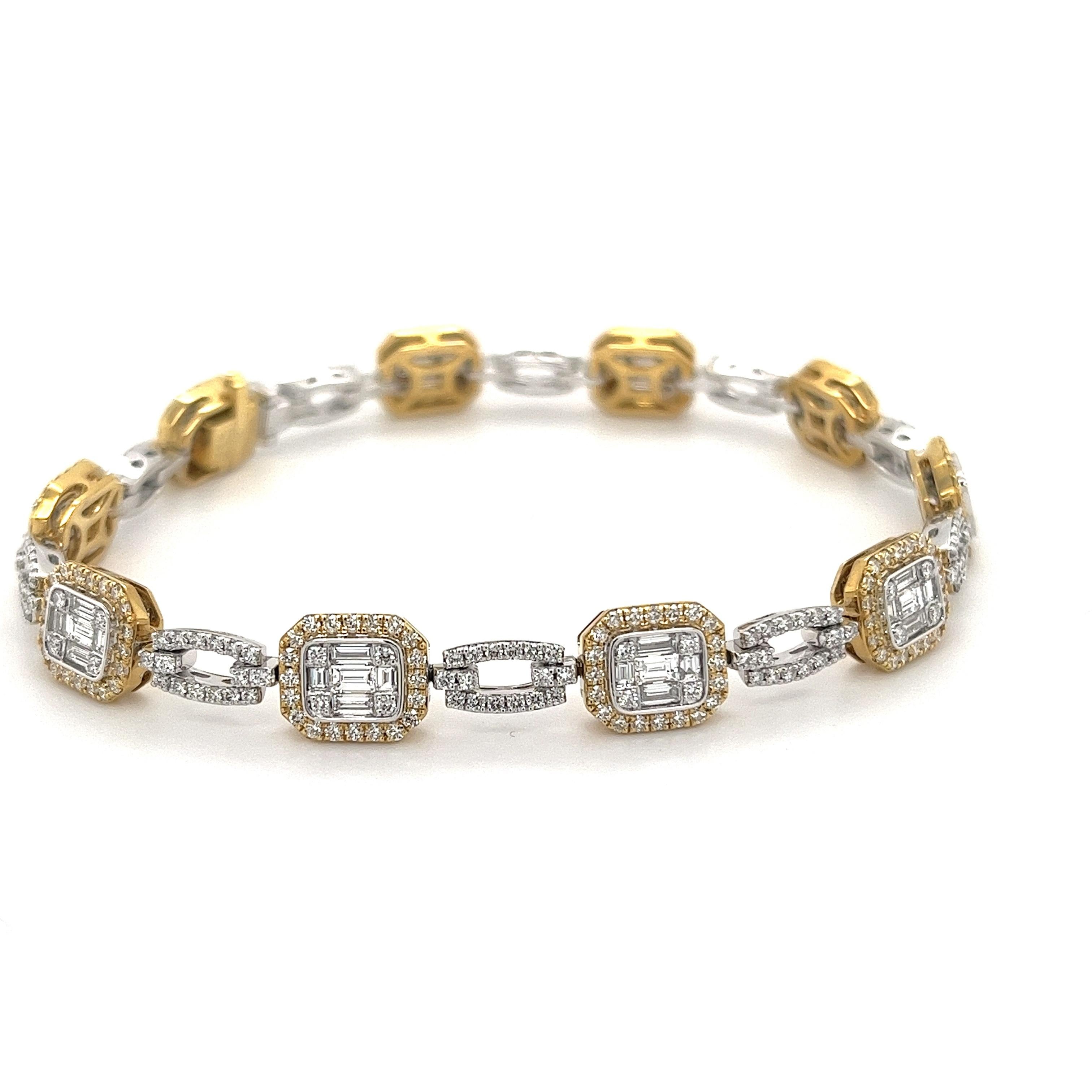 Simon G. Mosaic Diamond Baguette Tennis Bracelet in 18K White and Yellow Gold 8