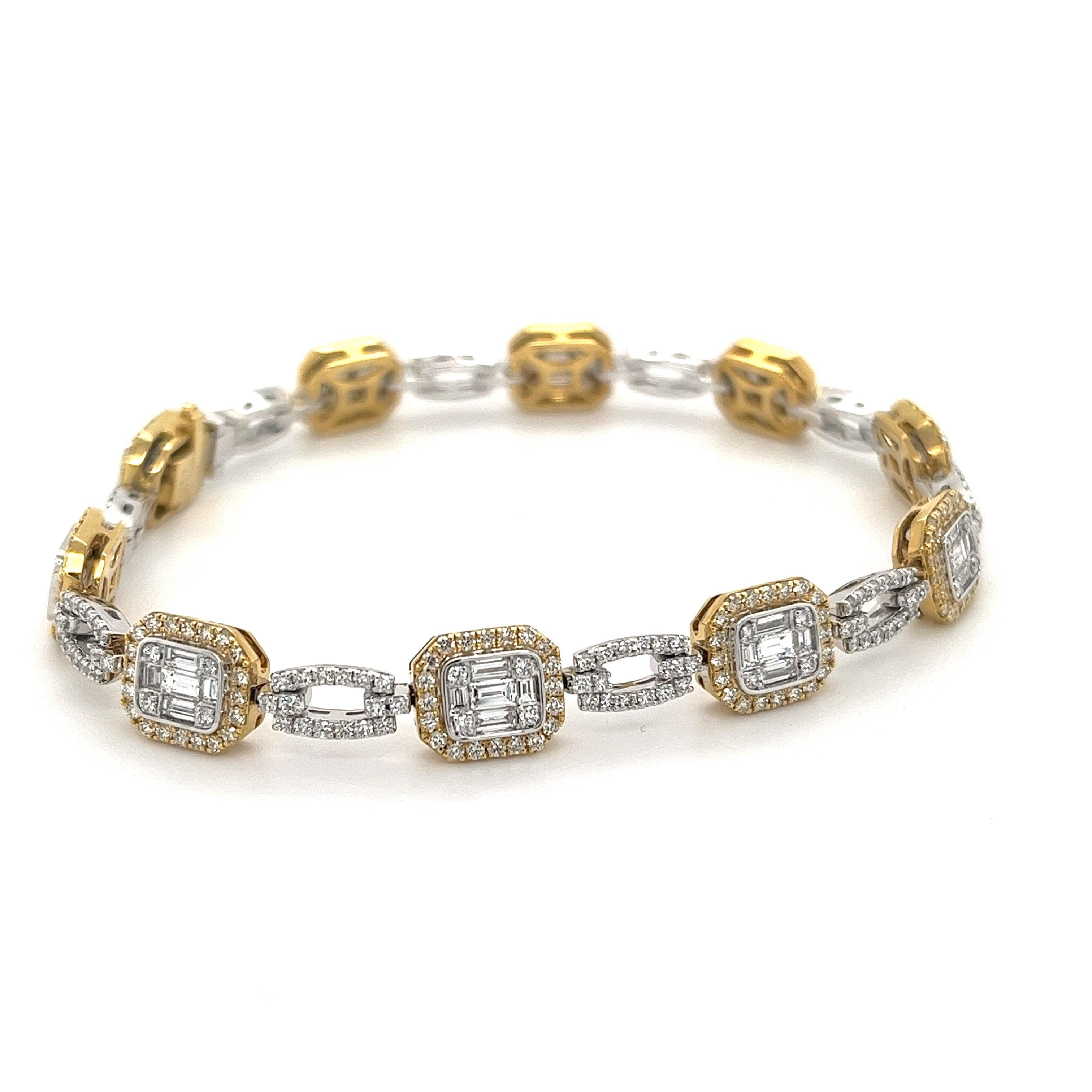 Simon G. Mosaic Diamond Baguette Tennis Bracelet in 18K White and Yellow Gold 9