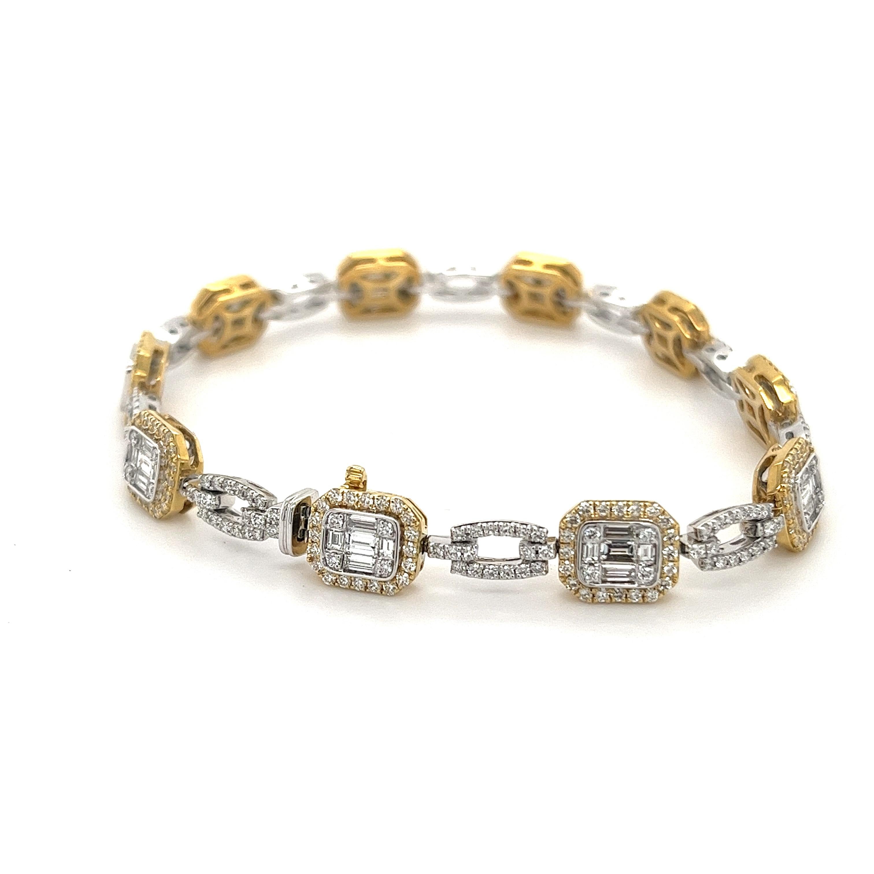 Women's Simon G. Mosaic Diamond Baguette Tennis Bracelet in 18K White and Yellow Gold