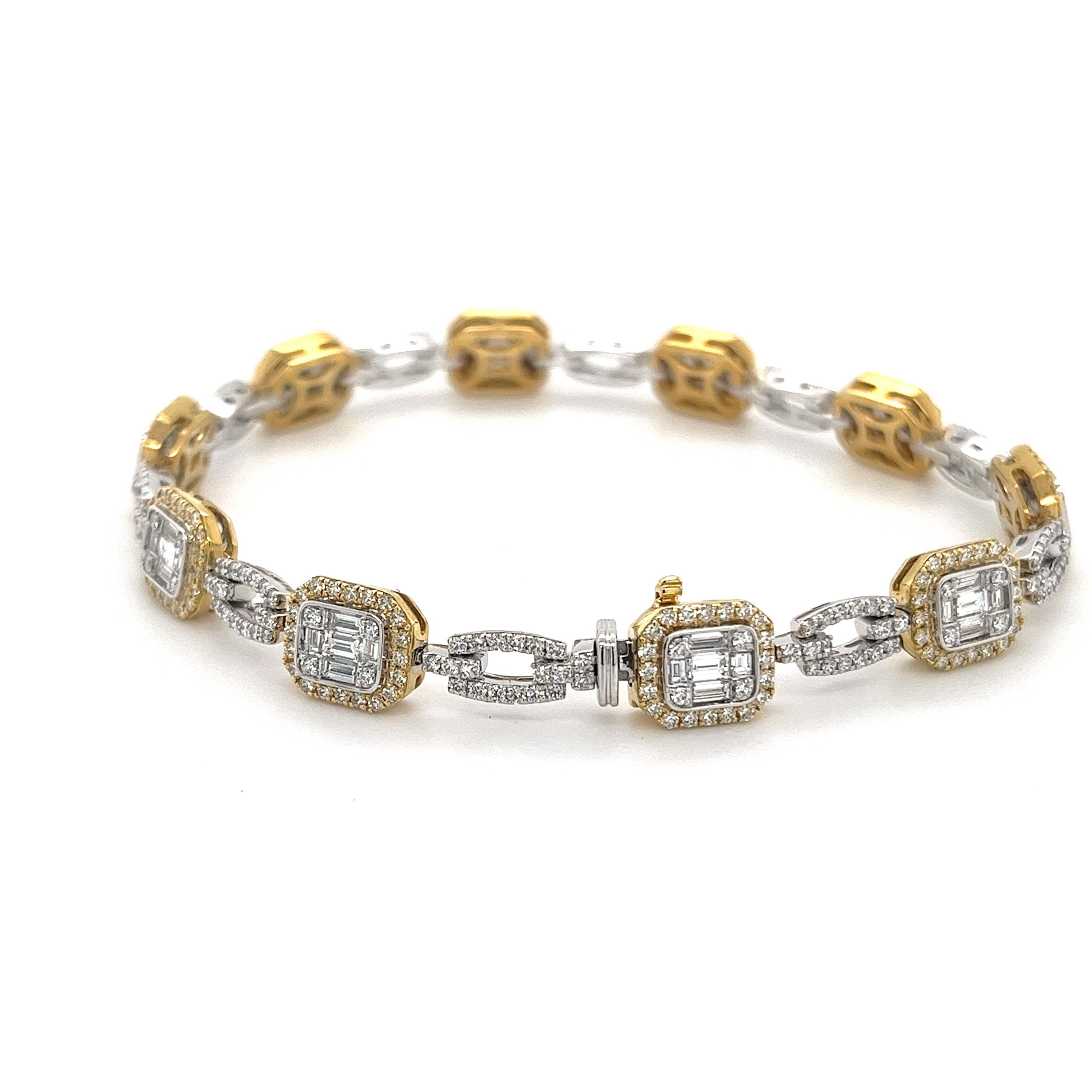 Simon G. Mosaic Diamond Baguette Tennis Bracelet in 18K White and Yellow Gold 1