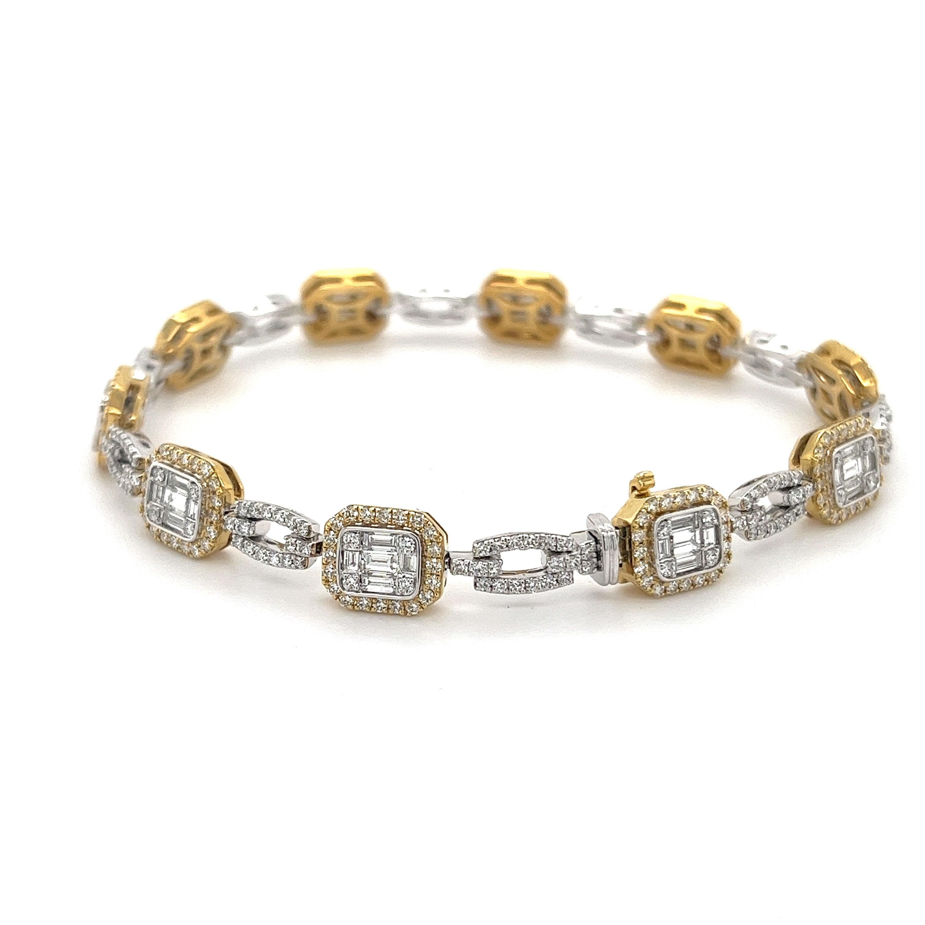 Simon G. Mosaic Diamond Baguette Tennis Bracelet in 18K White and Yellow Gold 2