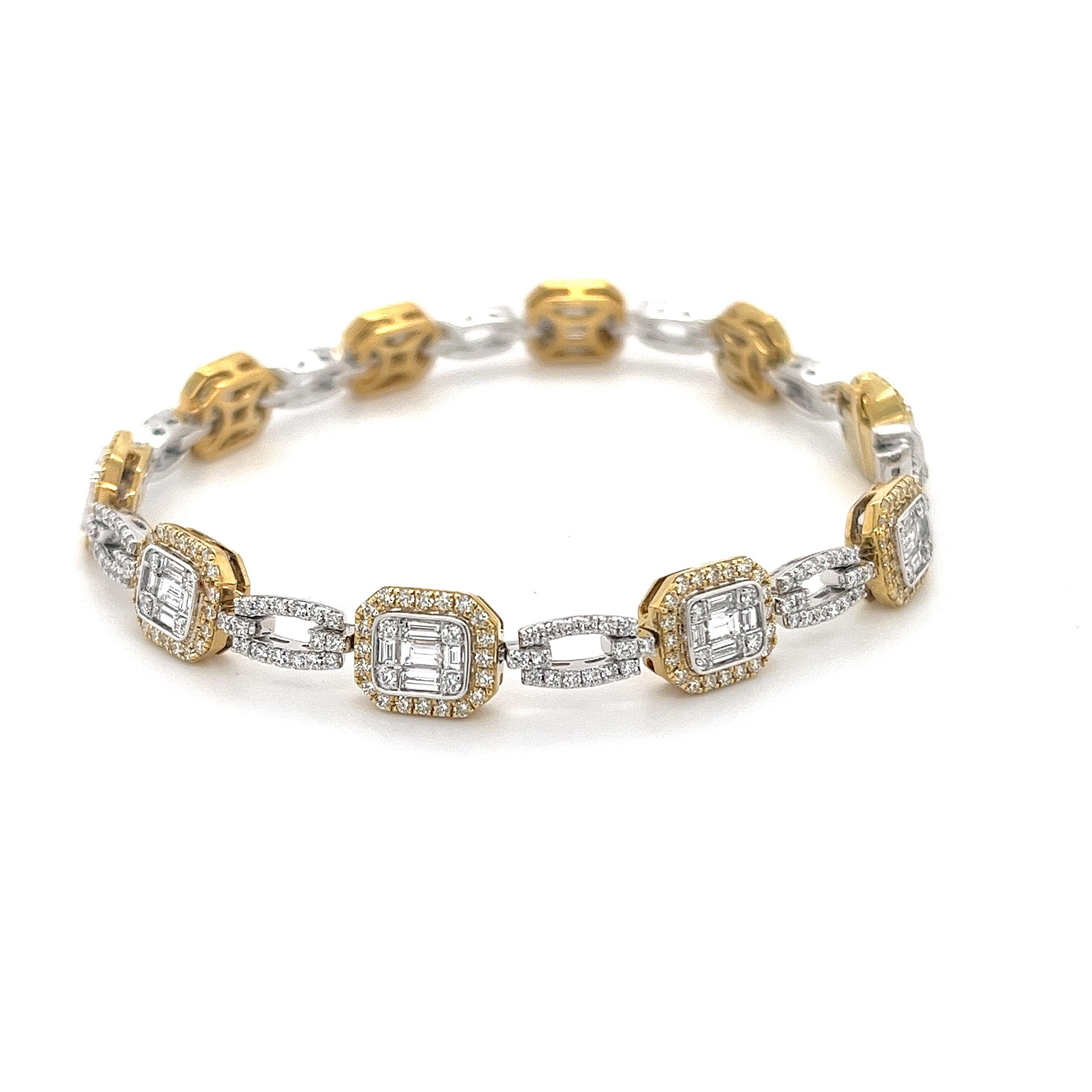 Simon G. Mosaic Diamond Baguette Tennis Bracelet in 18K White and Yellow Gold 3