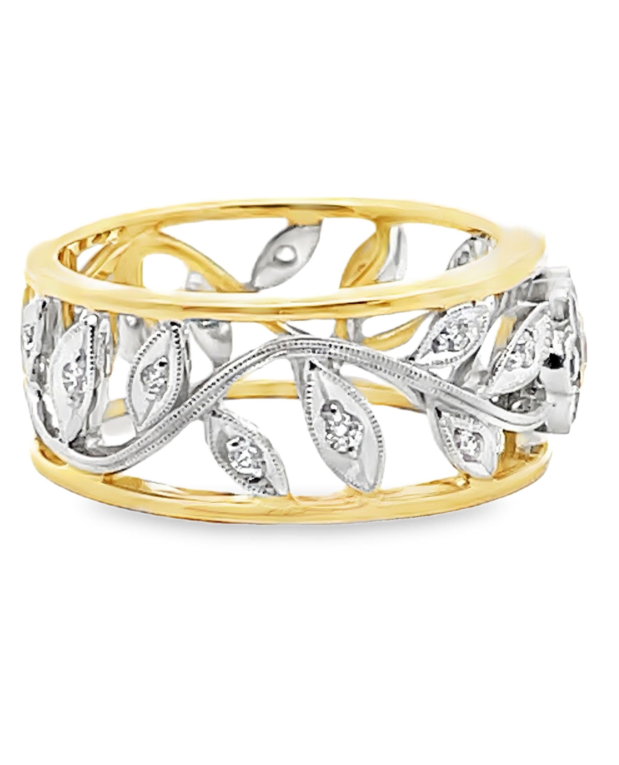 Simon G. MR1000 18K zweifarbiger Goldring mit weißem und gelbem Diamanten in Blumenform im Zustand „Neu“ im Angebot in Old Tappan, NJ