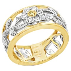 Simon G. MR1000 Anillo Floral de Diamantes Blancos y Amarillos de Oro Bicolor de 18 K
