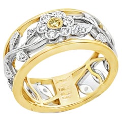 A. Simon MR1000 Anello floreale con diamanti bianchi e gialli in oro bicolore 18K