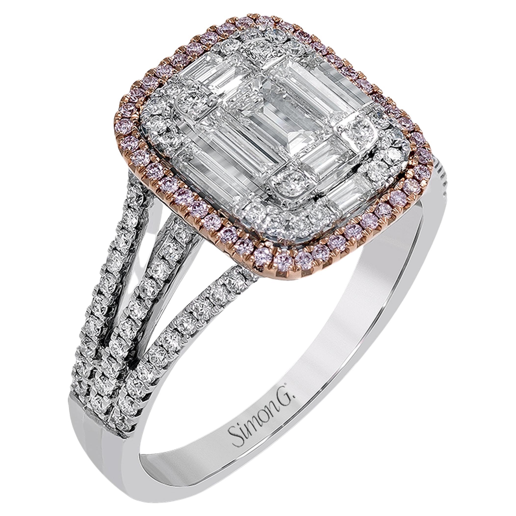 Simon G. MR2627 18K White and Rose Gold Pink Diamond "Mosaic" Ring For Sale