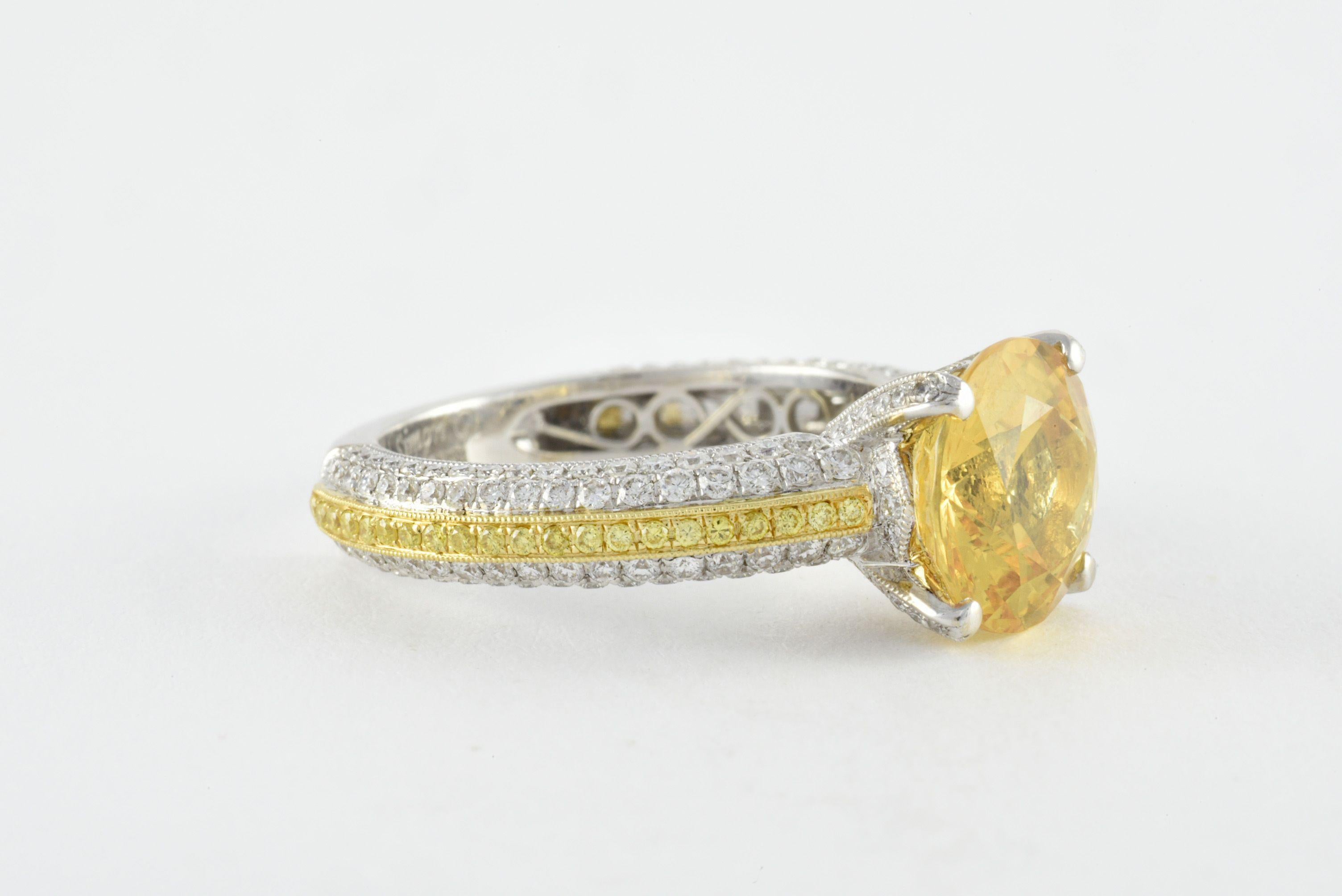 Contemporary Simon G Natural Unheated Yellow Sapphire and Diamond Ring For Sale
