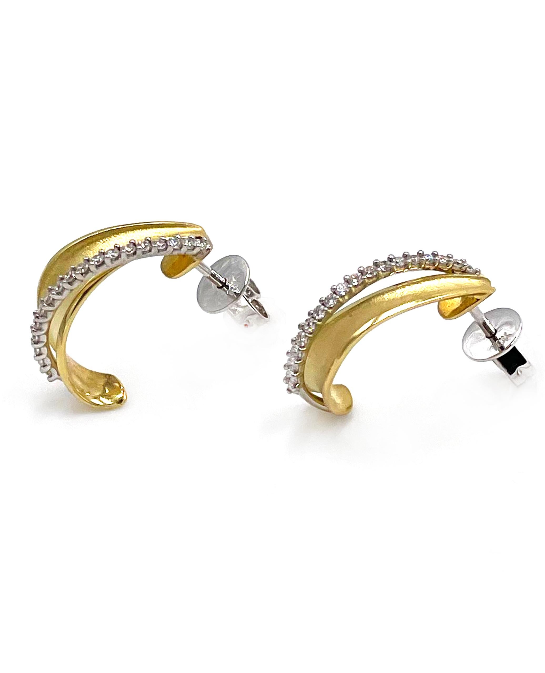 Contemporary Simon G. NE188 18K Yellow and White Gold Earrings with 0.27 Carat Diamonds For Sale