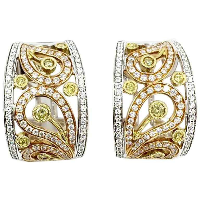 Simon G. Paisley Design Tri-Color 18 Karat Diamond Earrings