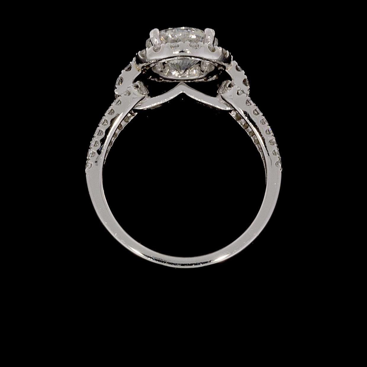 Round Cut Simon G Platinum 2.04 Carat Round Diamond Passion Halo Engagement Ring