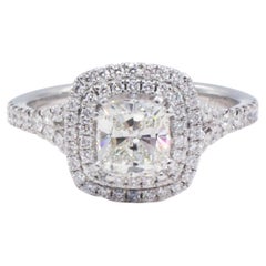 Simon G. Platinum Cushion Natural Diamond Double Halo Engagement Ring 