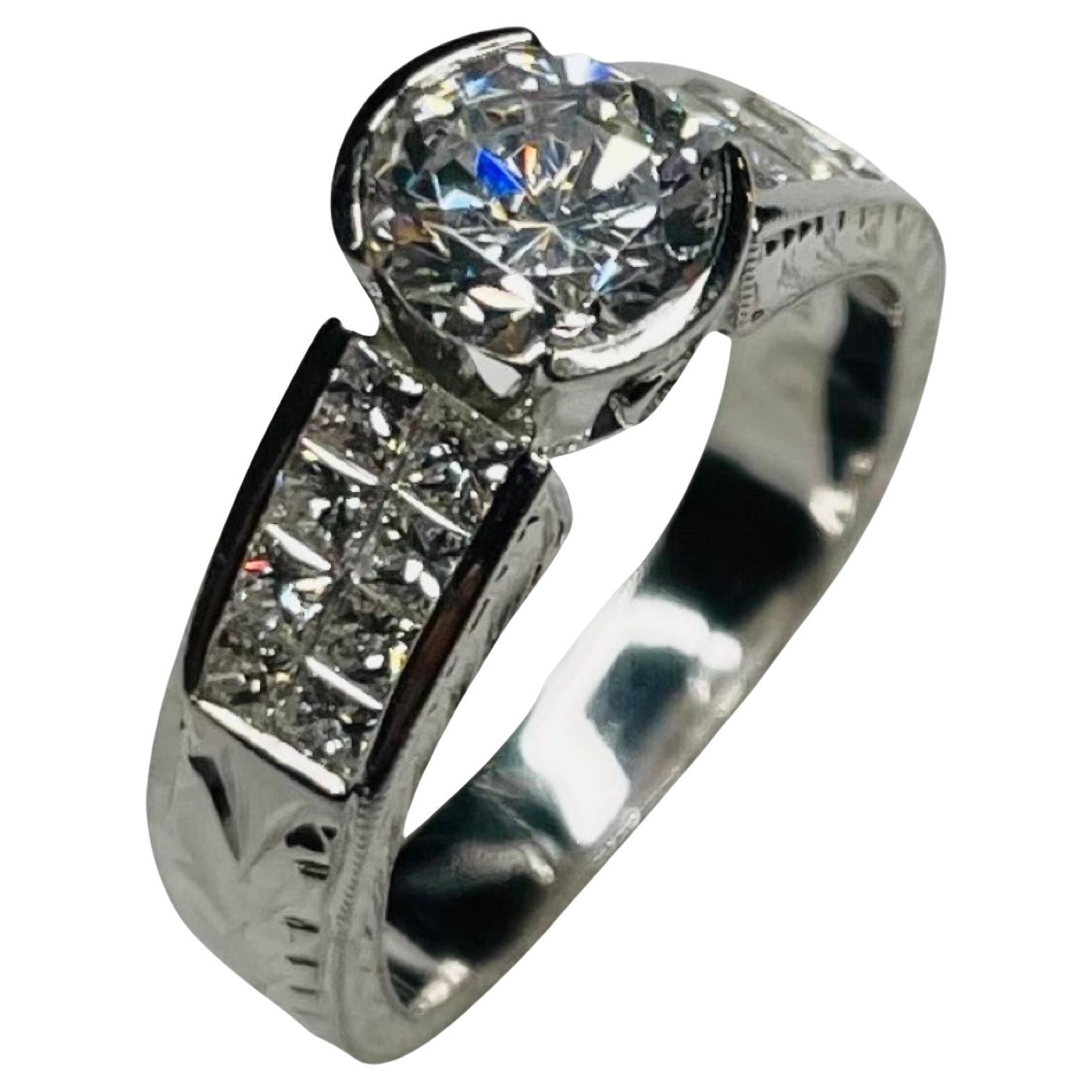 Simon G Platinum Invisible Set Diamond Engagement Ring For Sale