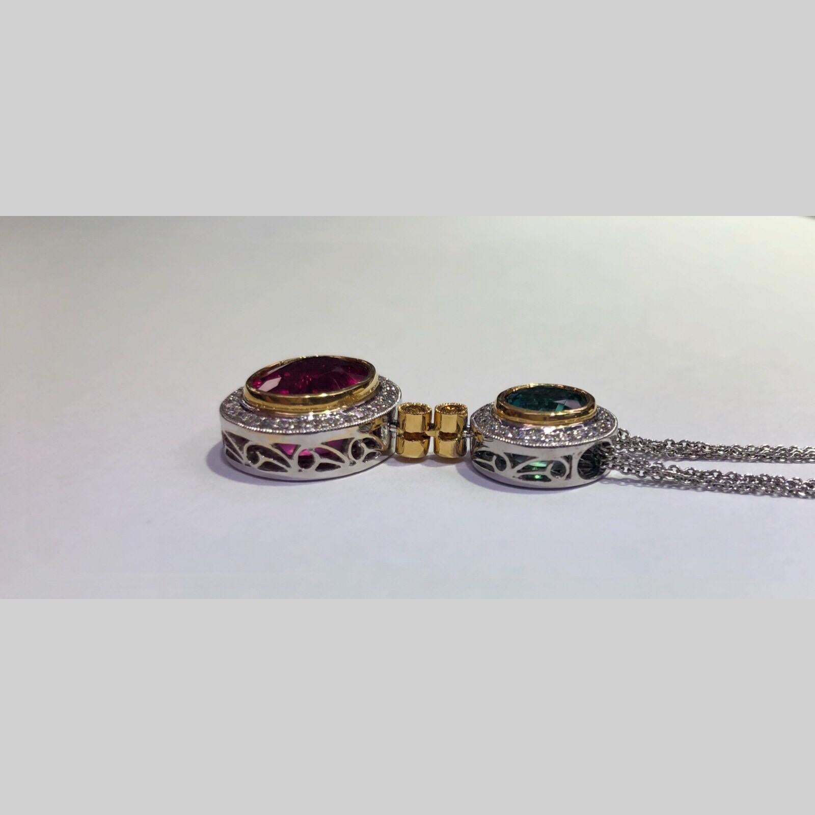 Oval Cut Simon G Rubelite and Green Tourmaline Pendant