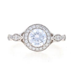 Simon G. Semi-Mount Halo Engagement Ring White Gold 18k CZ Dias .26ctw fits ~6mm