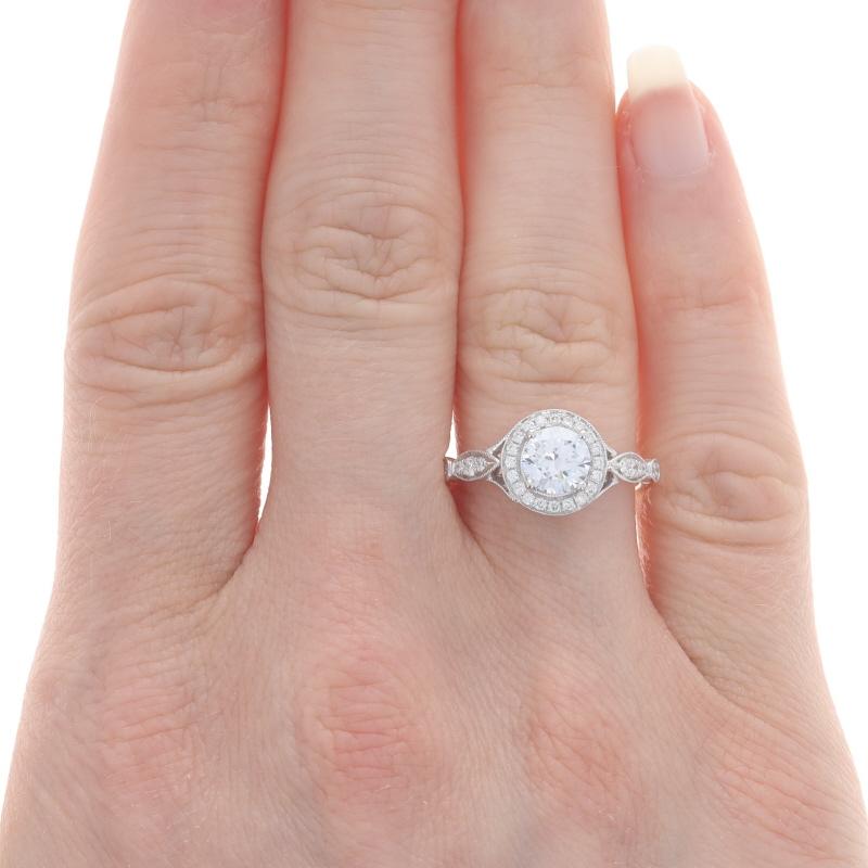Simon G. Semi-Mount Halo Engagement Ring White Gold 18k CZ Dias .26ctw fits ~6mm In New Condition For Sale In Greensboro, NC