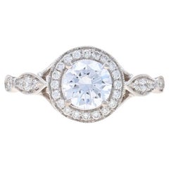 Simon G. Semi-Mount Halo Engagement Ring White Gold 18k CZ Dias .26ctw fits ~6mm