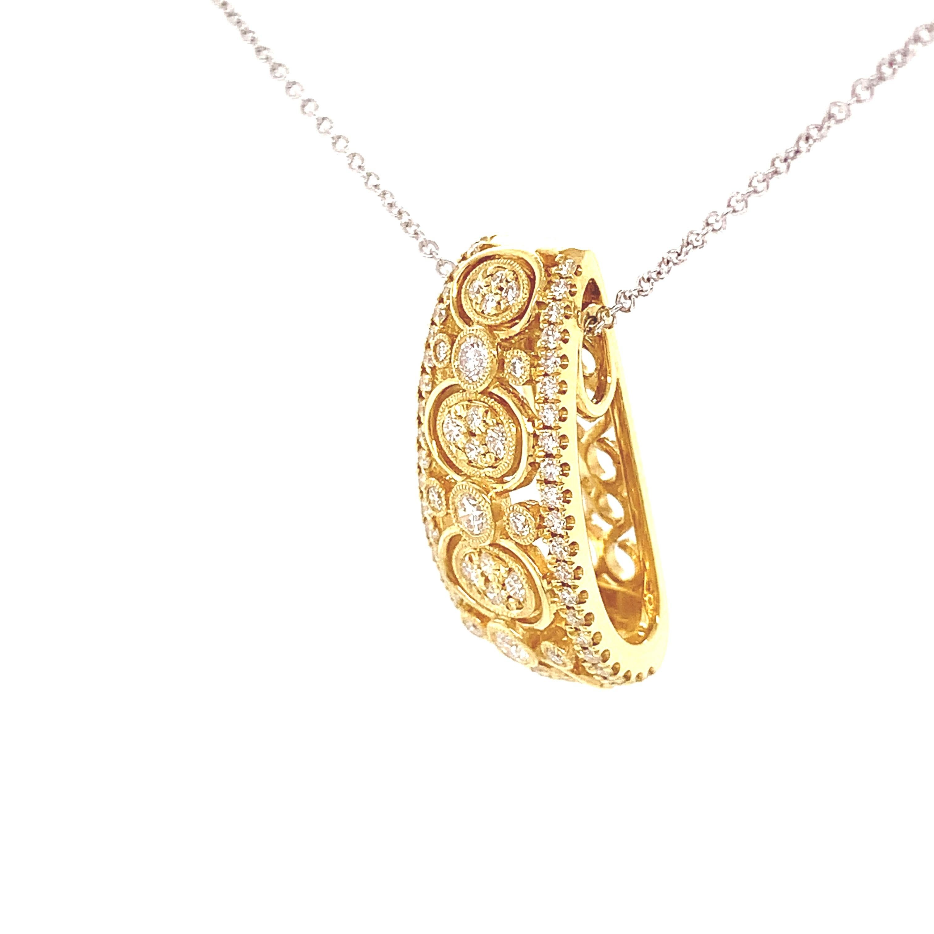 Simon G. Vintage Style Filigree Diamond Pendant Necklace in 18K Yellow Gold For Sale 3