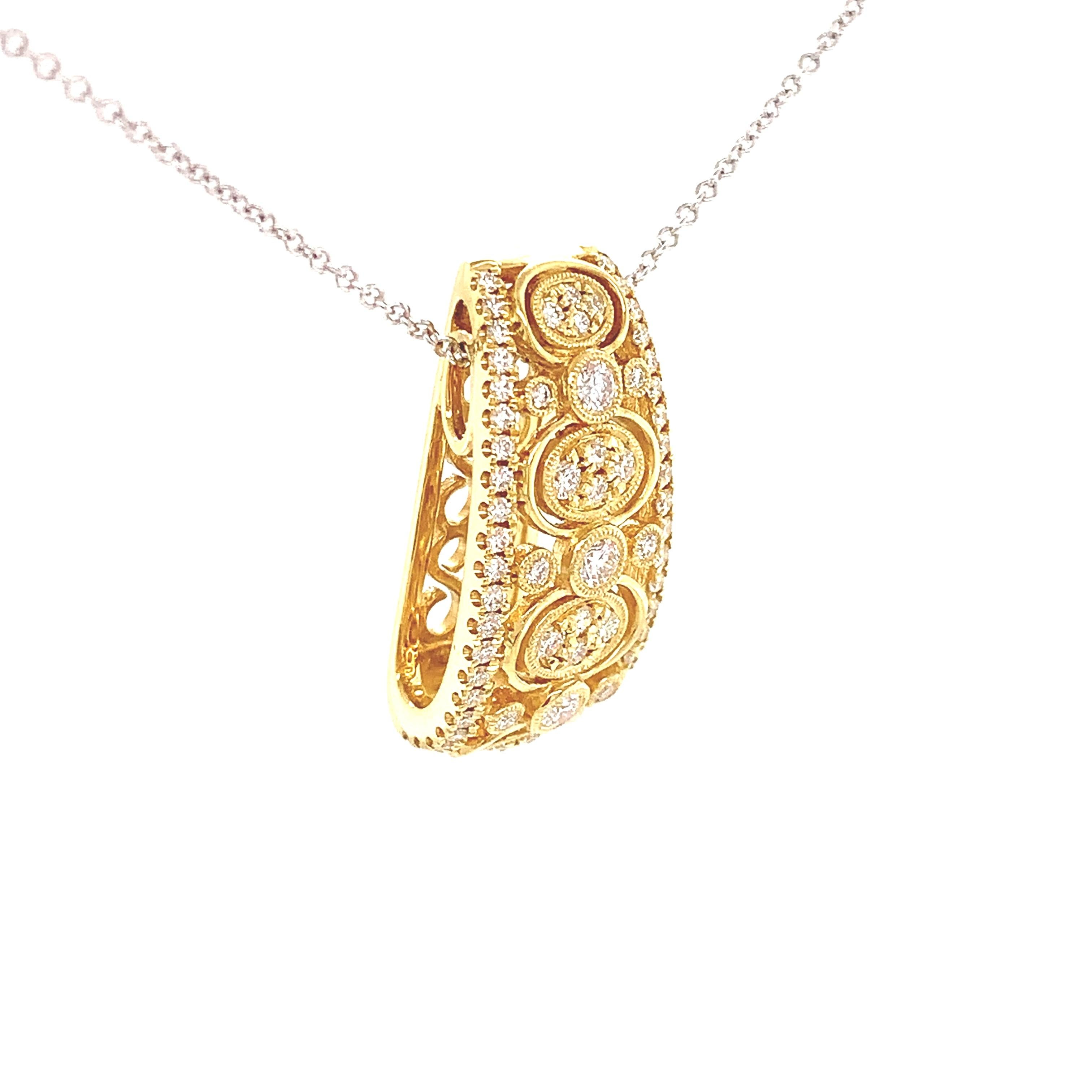 Modern Simon G. Vintage Style Filigree Diamond Pendant Necklace in 18K Yellow Gold For Sale