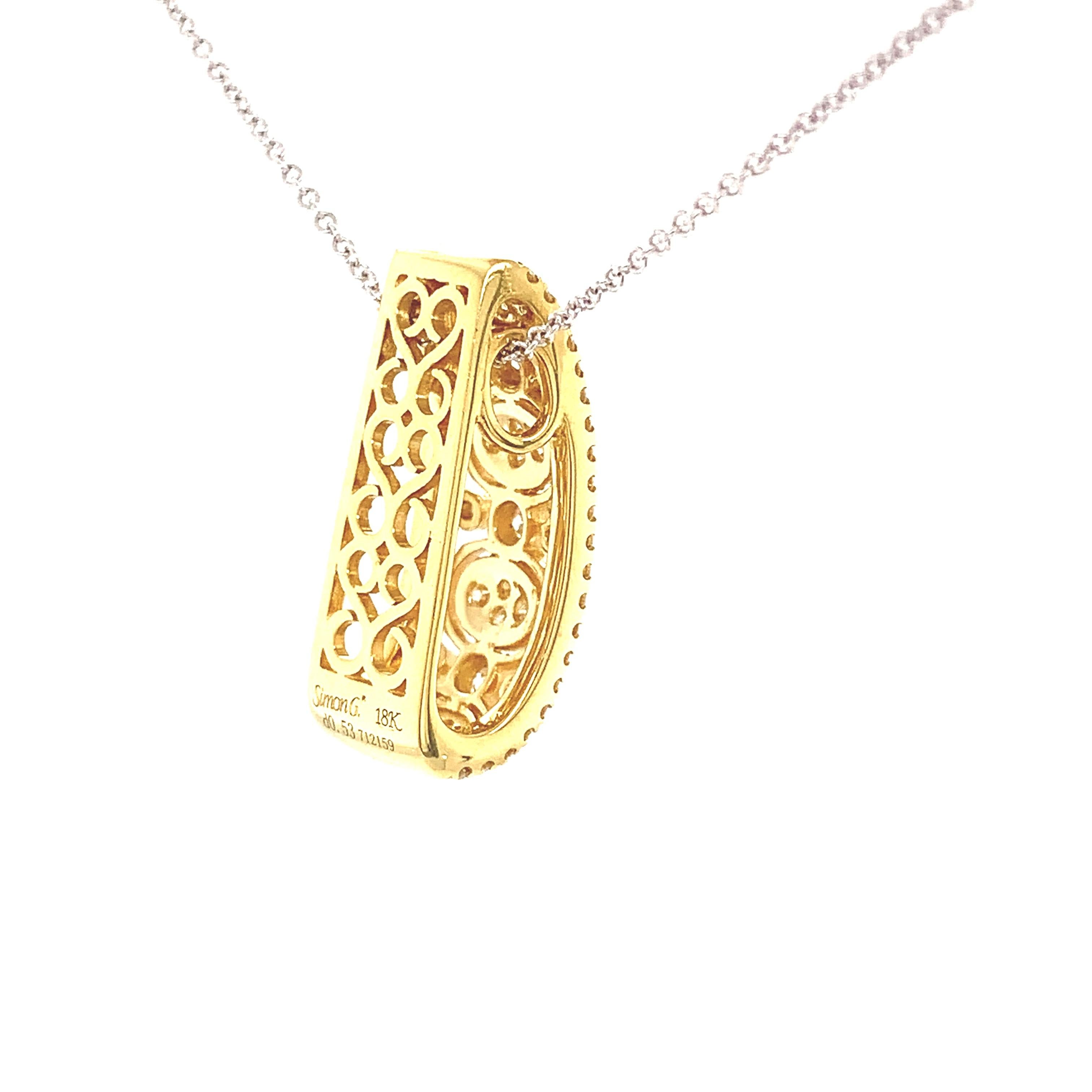 Brilliant Cut Simon G. Vintage Style Filigree Diamond Pendant Necklace in 18K Yellow Gold For Sale
