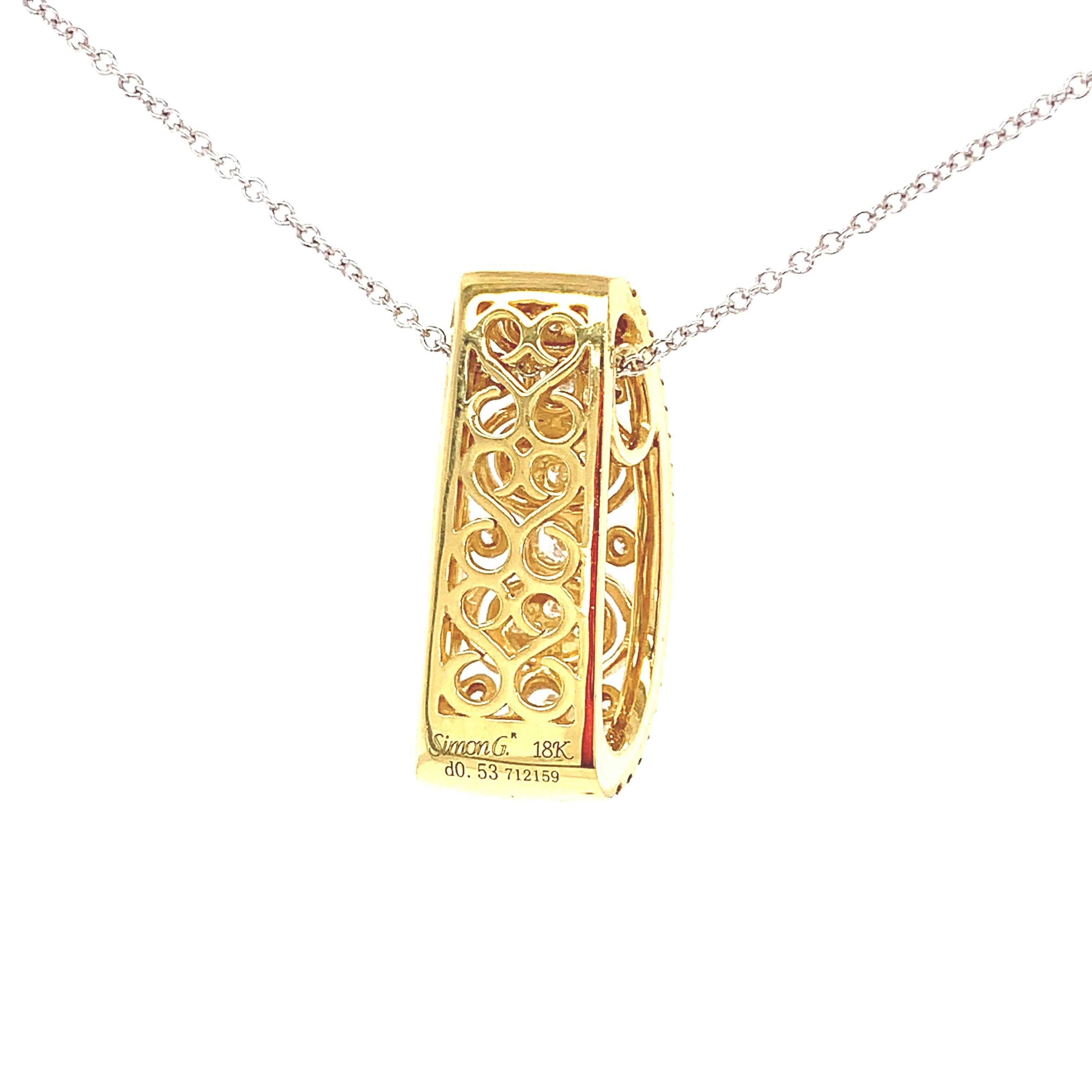 Simon G. Vintage Style Filigree Diamond Pendant Necklace in 18K Yellow Gold In New Condition For Sale In Lumberton, TX