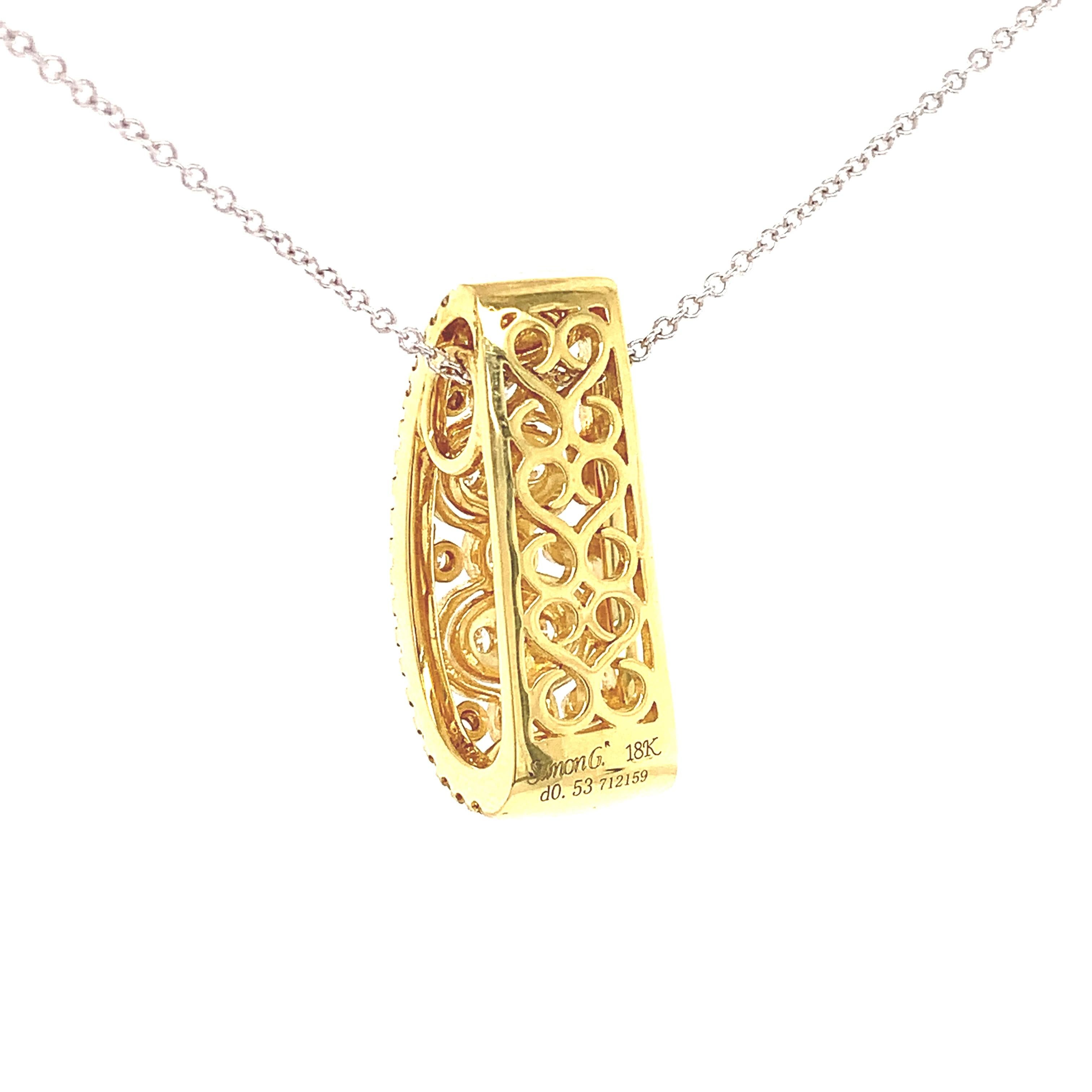 Women's Simon G. Vintage Style Filigree Diamond Pendant Necklace in 18K Yellow Gold For Sale