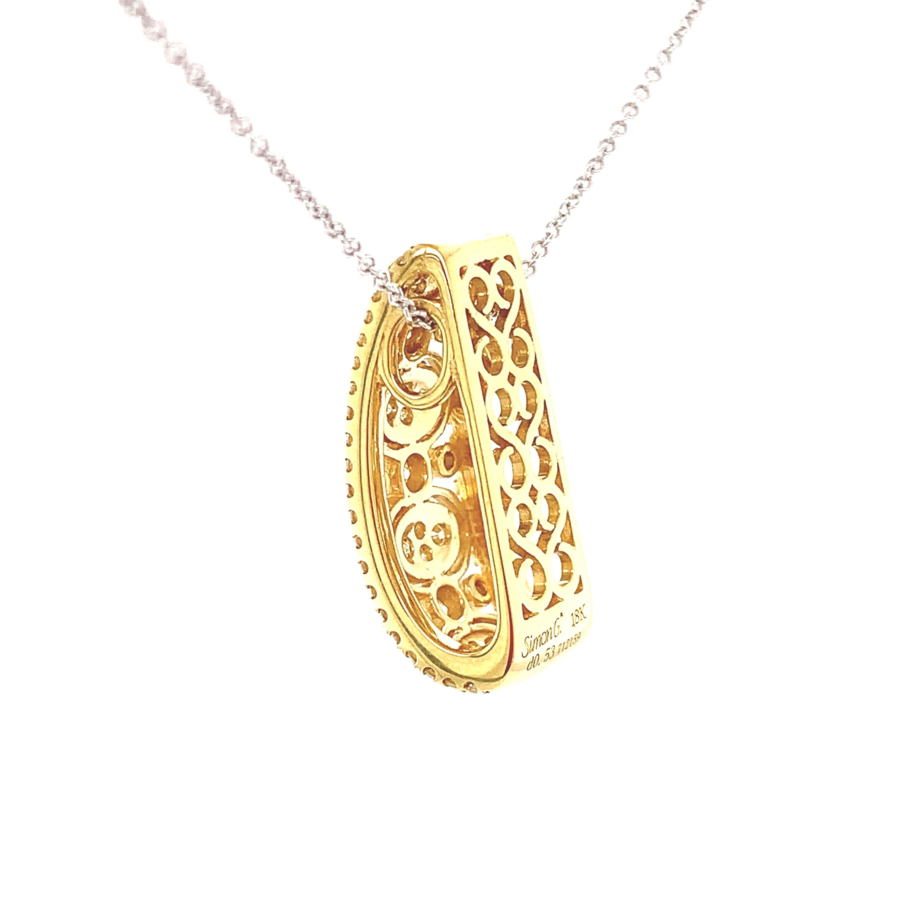 Simon G. Vintage Style Filigree Diamond Pendant Necklace in 18K Yellow Gold For Sale 1