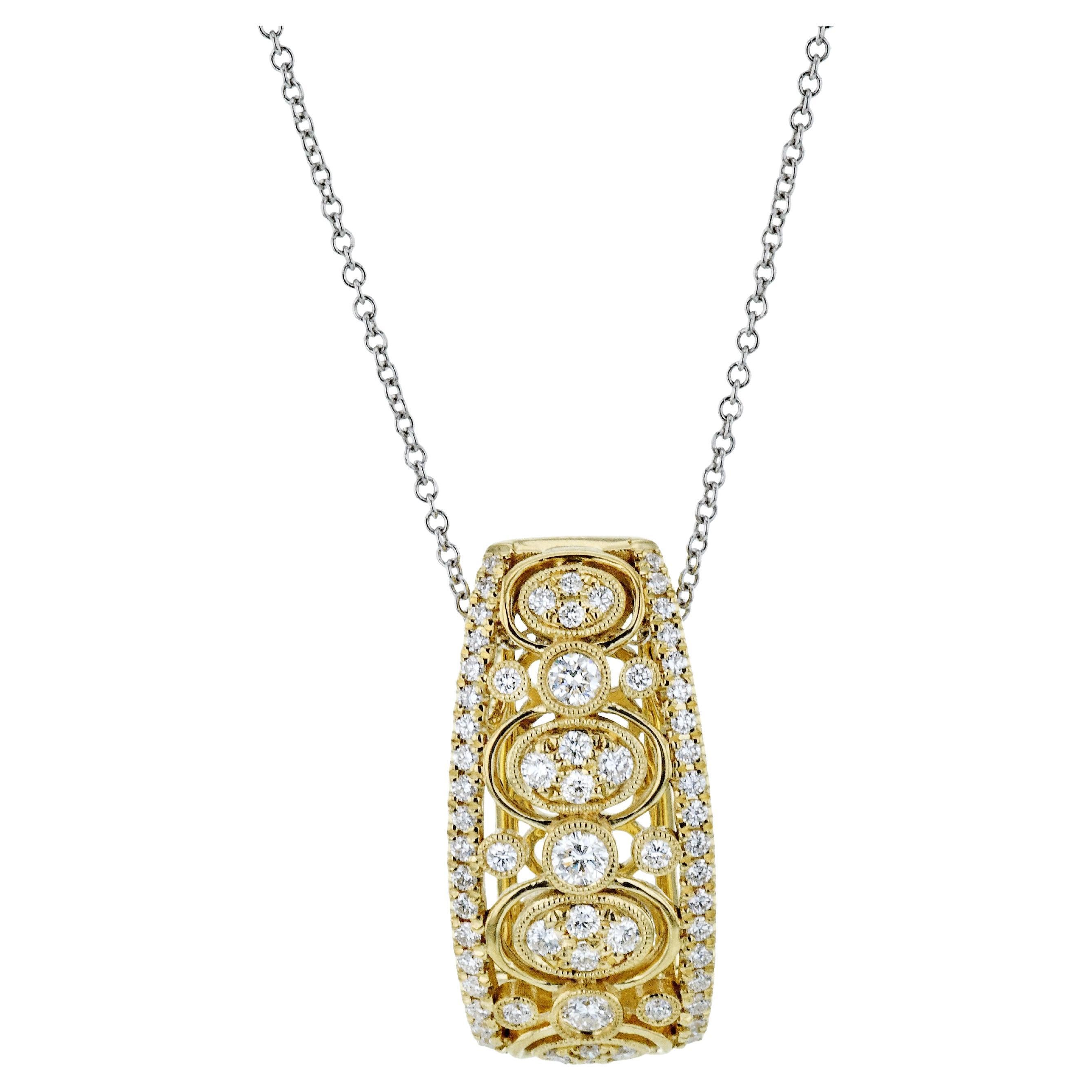 Simon G. Vintage Style Filigree Diamond Pendant Necklace in 18K Yellow Gold For Sale