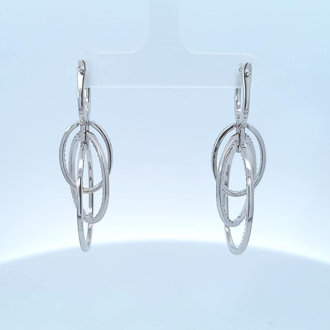 Round Cut Simon G White Gold 1.72 Carat Diamond Hoop Earrings For Sale