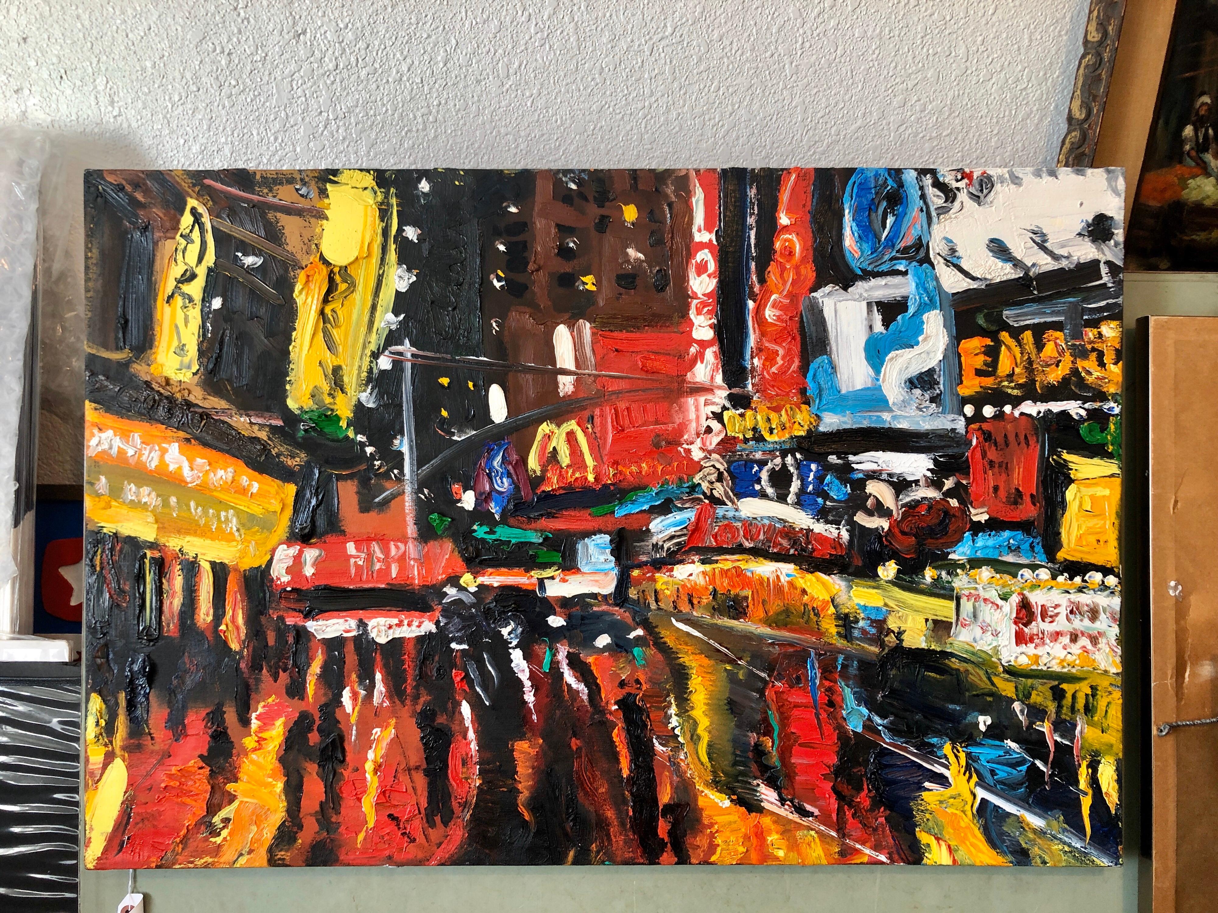 Vibrante New York Times Square, pittura ad olio figurativa espressionista astratta in vendita 5