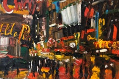 Vibrant New York City Times Square, Figural Abstract Expressionist Oil Painting